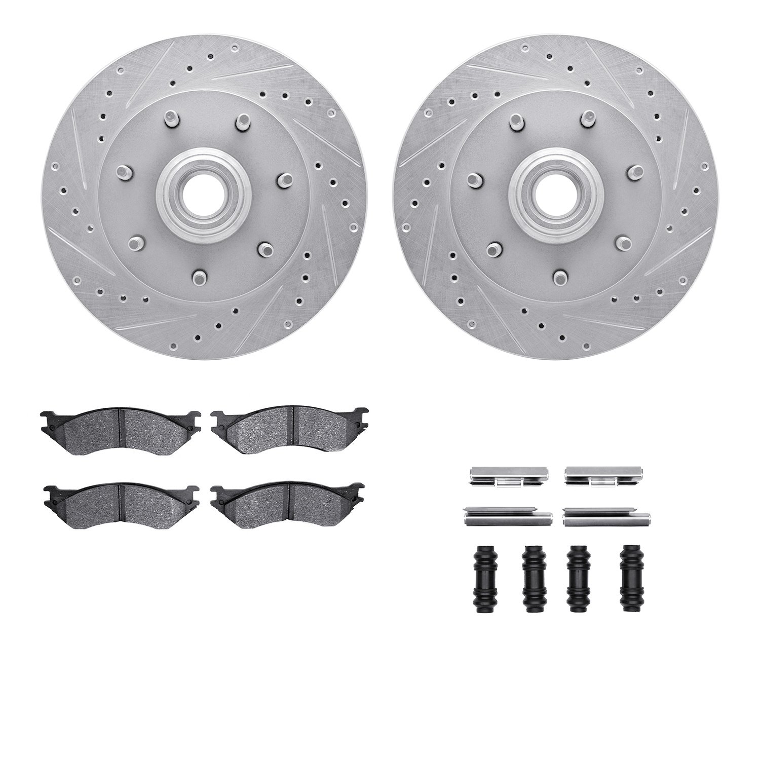 7412-54036 Drilled/Slotted Brake Rotors with Ultimate-Duty Brake Pads Kit & Hardware [Silver], 1997-2004 Ford/Lincoln/Mercury/Ma