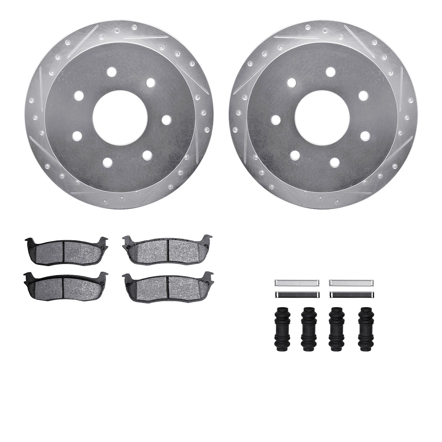 7412-54037 Drilled/Slotted Brake Rotors with Ultimate-Duty Brake Pads Kit & Hardware [Silver], 1997-2004 Ford/Lincoln/Mercury/Ma