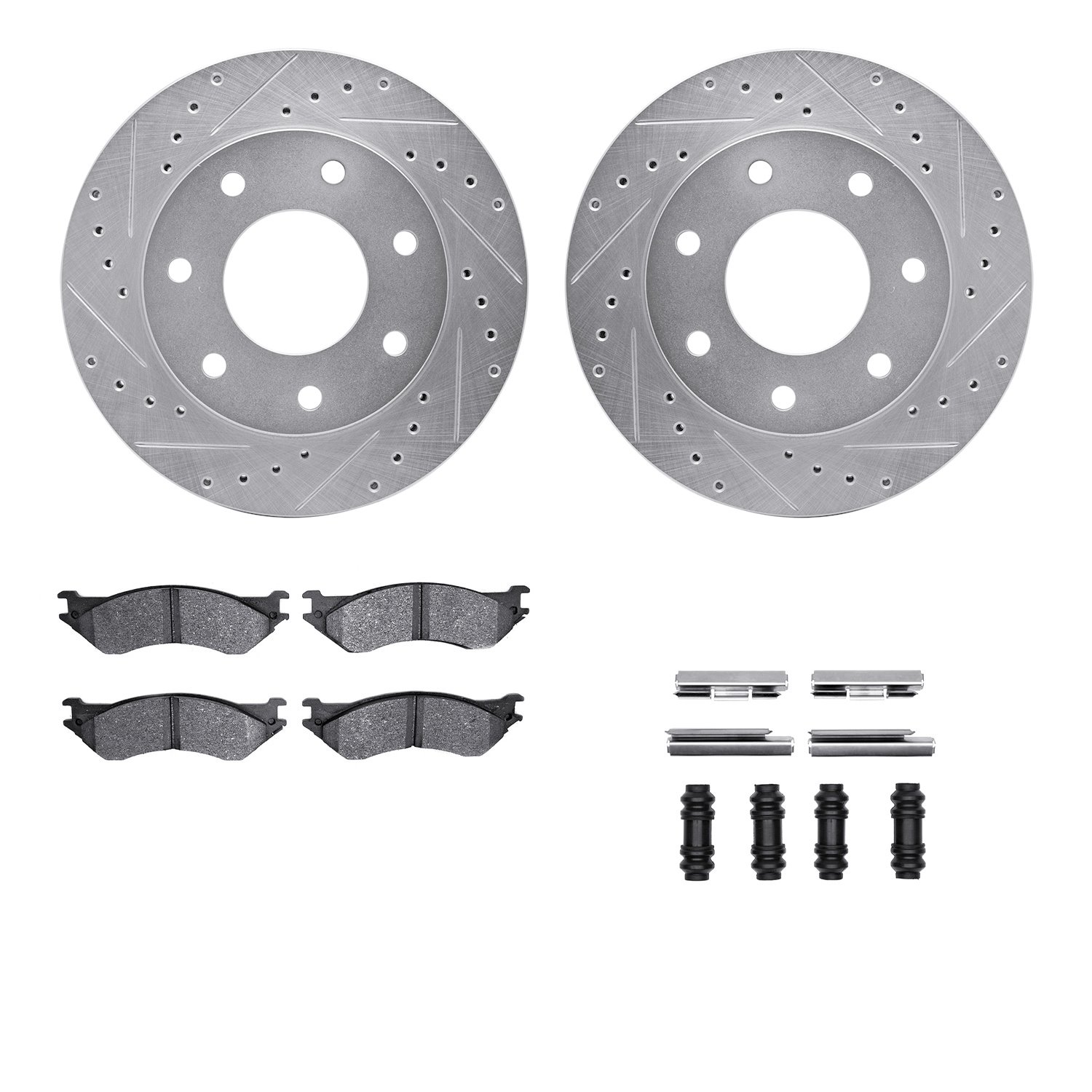 7412-54038 Drilled/Slotted Brake Rotors with Ultimate-Duty Brake Pads Kit & Hardware [Silver], 1997-2004 Ford/Lincoln/Mercury/Ma