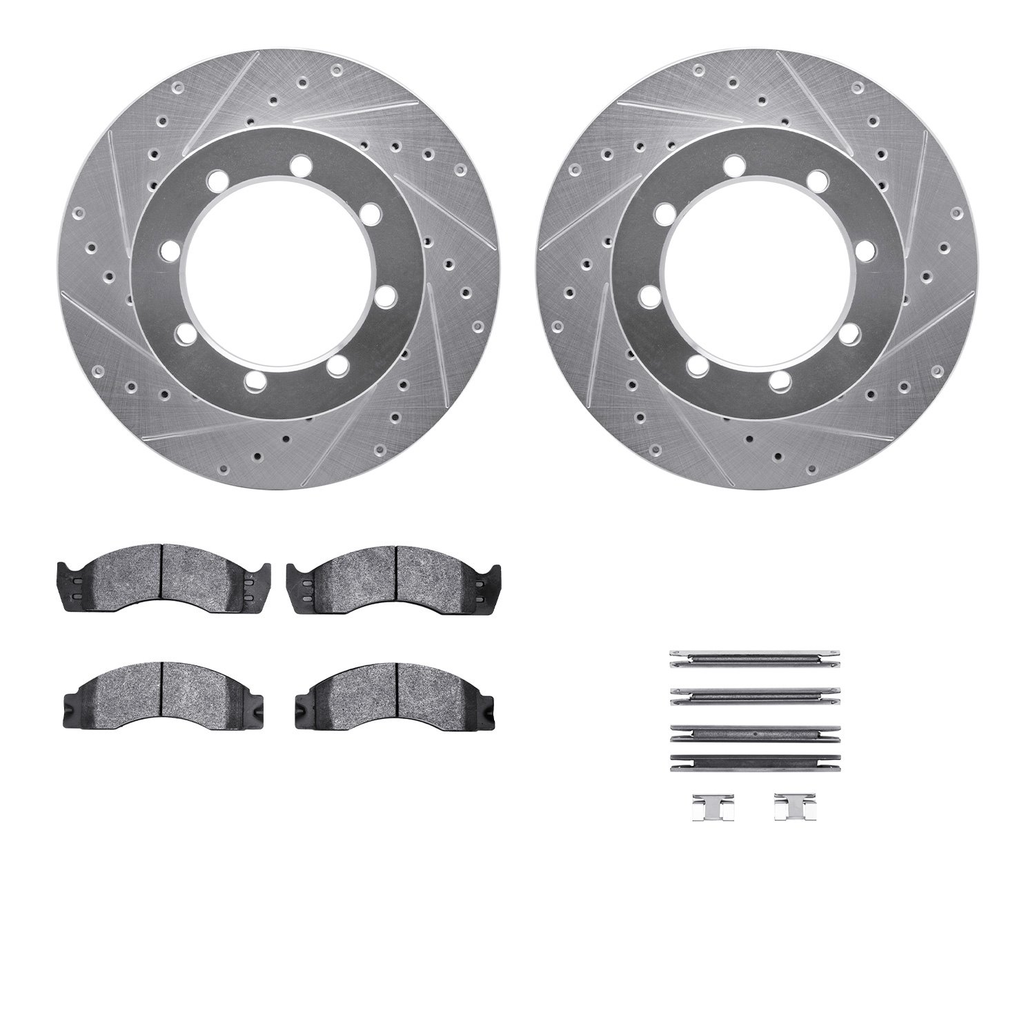 7412-54040 Drilled/Slotted Brake Rotors with Ultimate-Duty Brake Pads Kit & Hardware [Silver], 2003-2007 Ford/Lincoln/Mercury/Ma