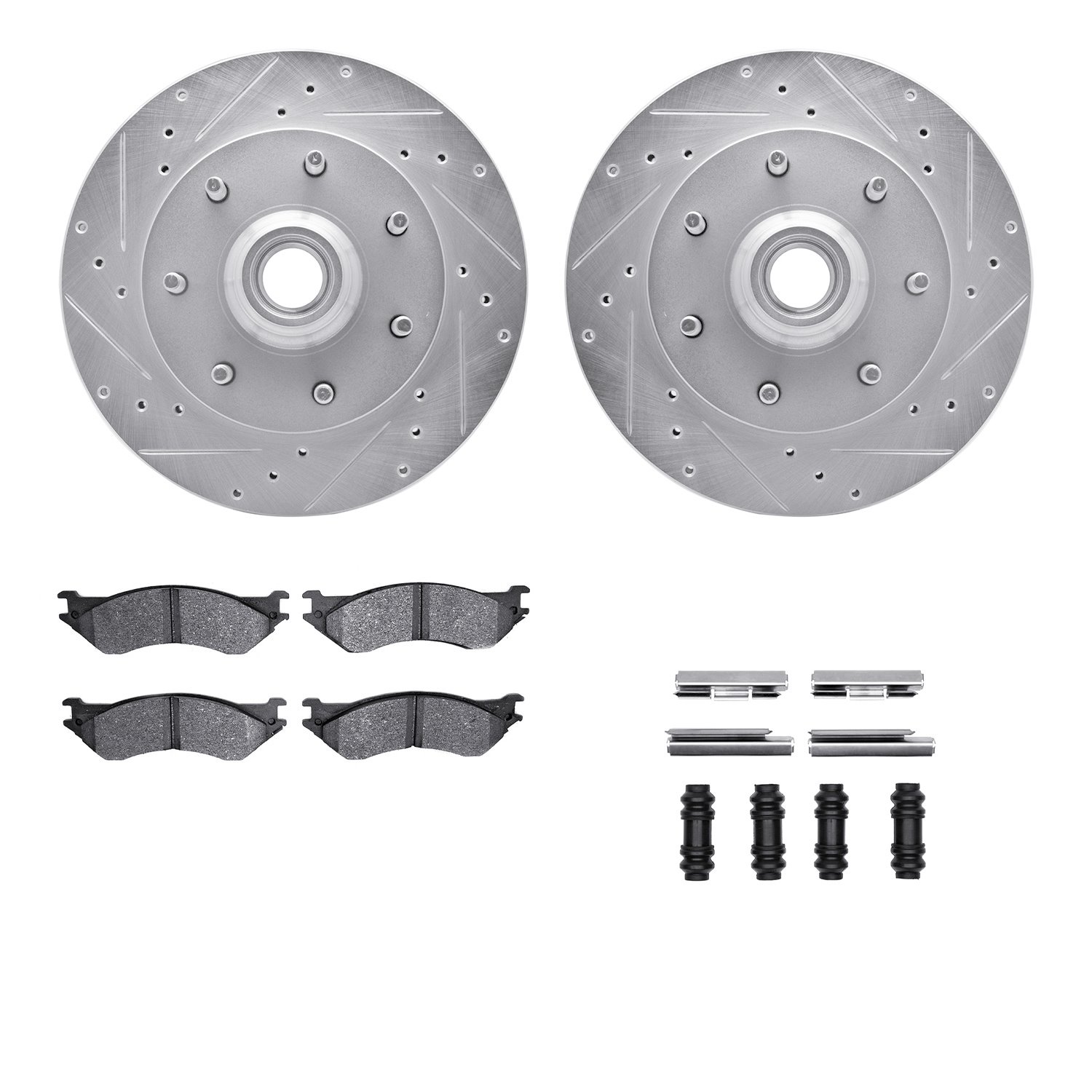 7412-54041 Drilled/Slotted Brake Rotors with Ultimate-Duty Brake Pads Kit & Hardware [Silver], 1997-2002 Ford/Lincoln/Mercury/Ma