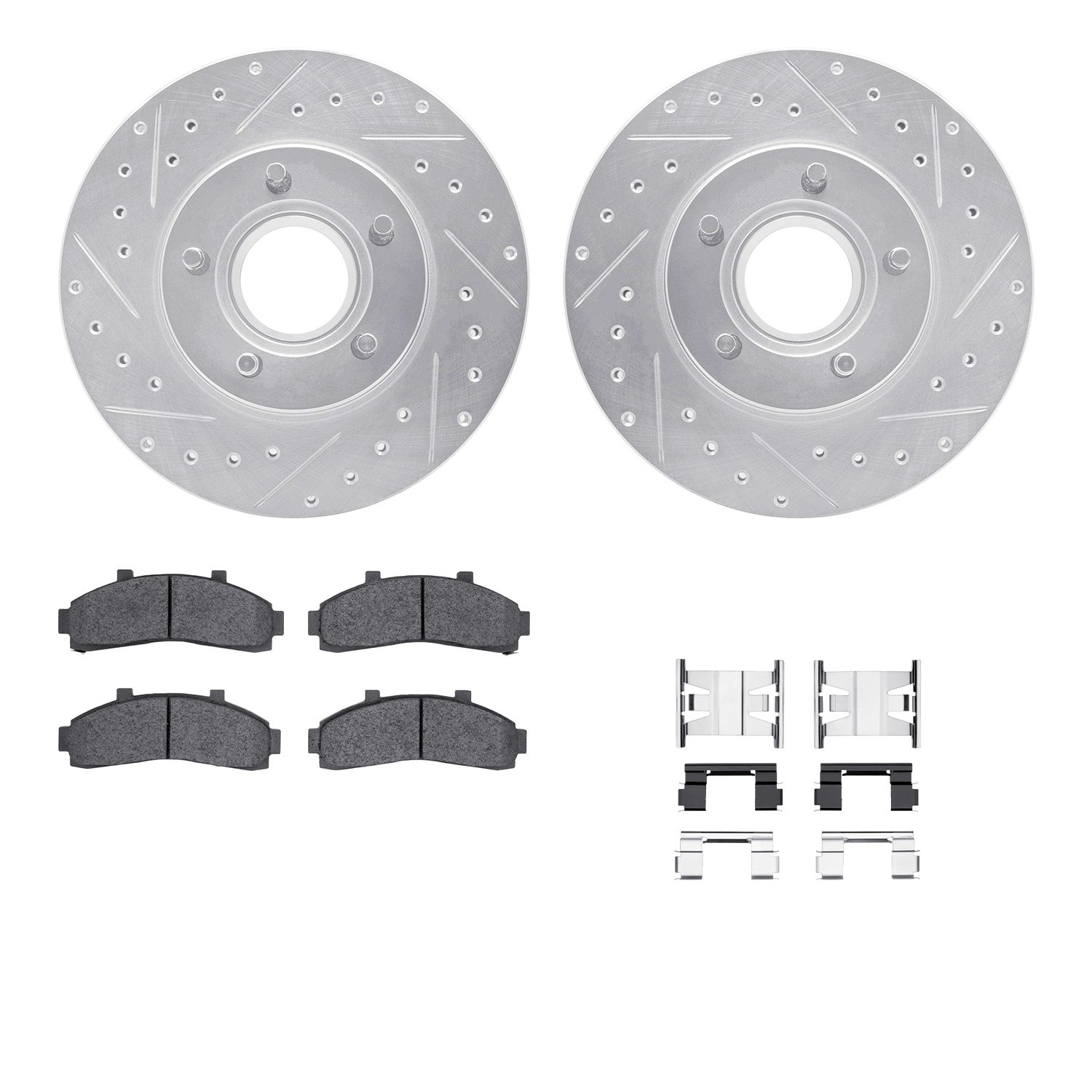 7412-54042 Drilled/Slotted Brake Rotors with Ultimate-Duty Brake Pads Kit & Hardware [Silver], 1995-1997 Ford/Lincoln/Mercury/Ma