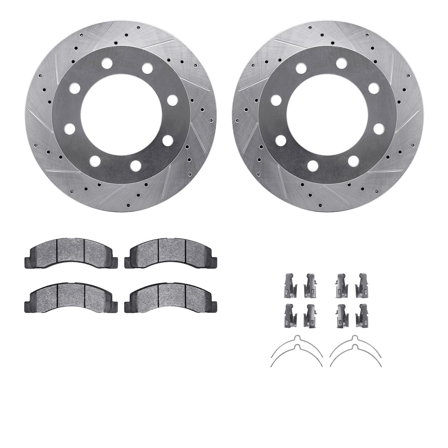 7412-54043 Drilled/Slotted Brake Rotors with Ultimate-Duty Brake Pads Kit & Hardware [Silver], 1999-1999 Ford/Lincoln/Mercury/Ma