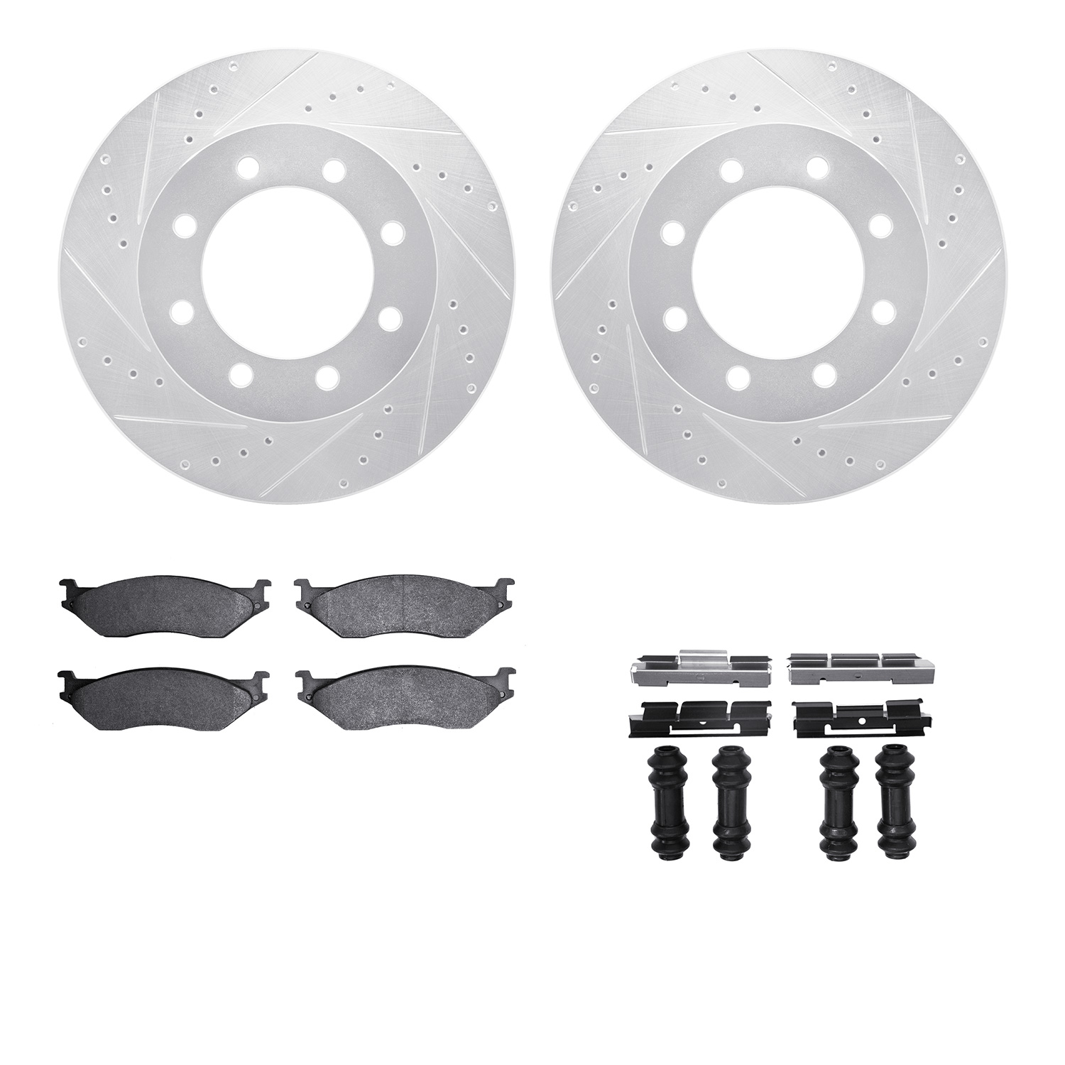 7412-54044 Drilled/Slotted Brake Rotors with Ultimate-Duty Brake Pads Kit & Hardware [Silver], 1999-2001 Ford/Lincoln/Mercury/Ma
