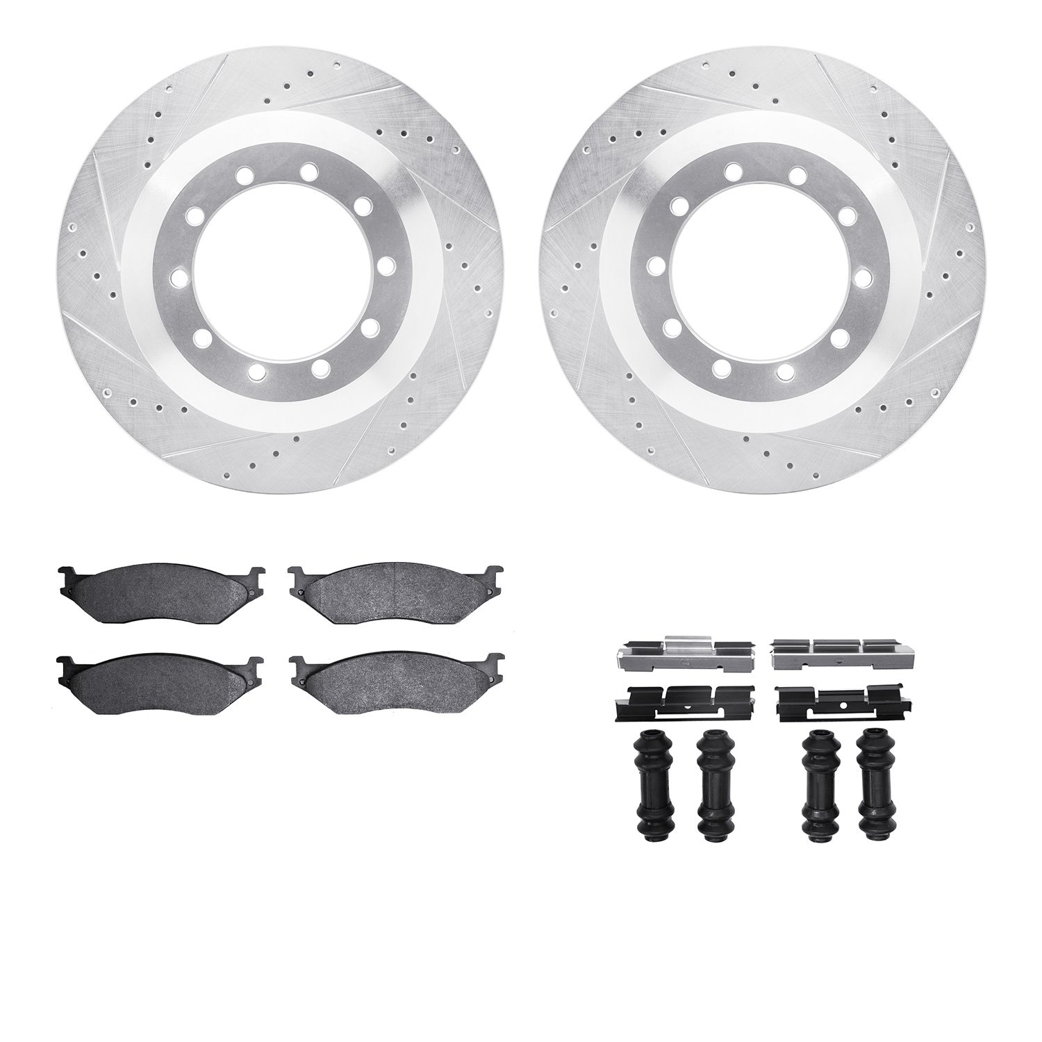 7412-54045 Drilled/Slotted Brake Rotors with Ultimate-Duty Brake Pads Kit & Hardware [Silver], 1999-2004 Ford/Lincoln/Mercury/Ma
