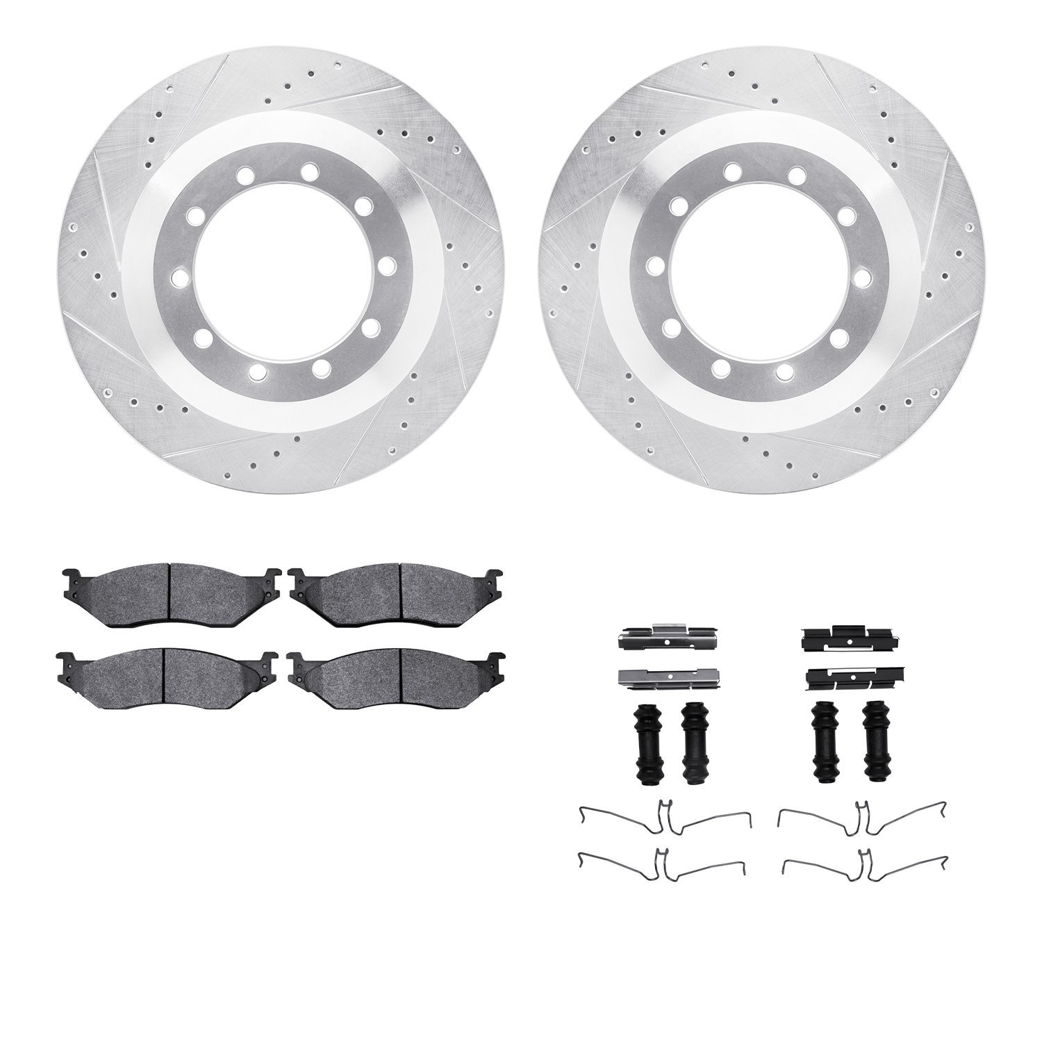 7412-54046 Drilled/Slotted Brake Rotors with Ultimate-Duty Brake Pads Kit & Hardware [Silver], 2006-2019 Ford/Lincoln/Mercury/Ma