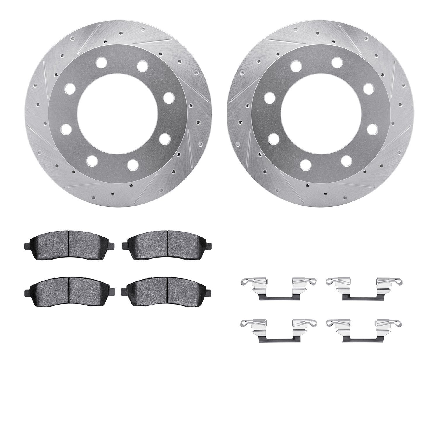 7412-54048 Drilled/Slotted Brake Rotors with Ultimate-Duty Brake Pads Kit & Hardware [Silver], 1999-2005 Ford/Lincoln/Mercury/Ma