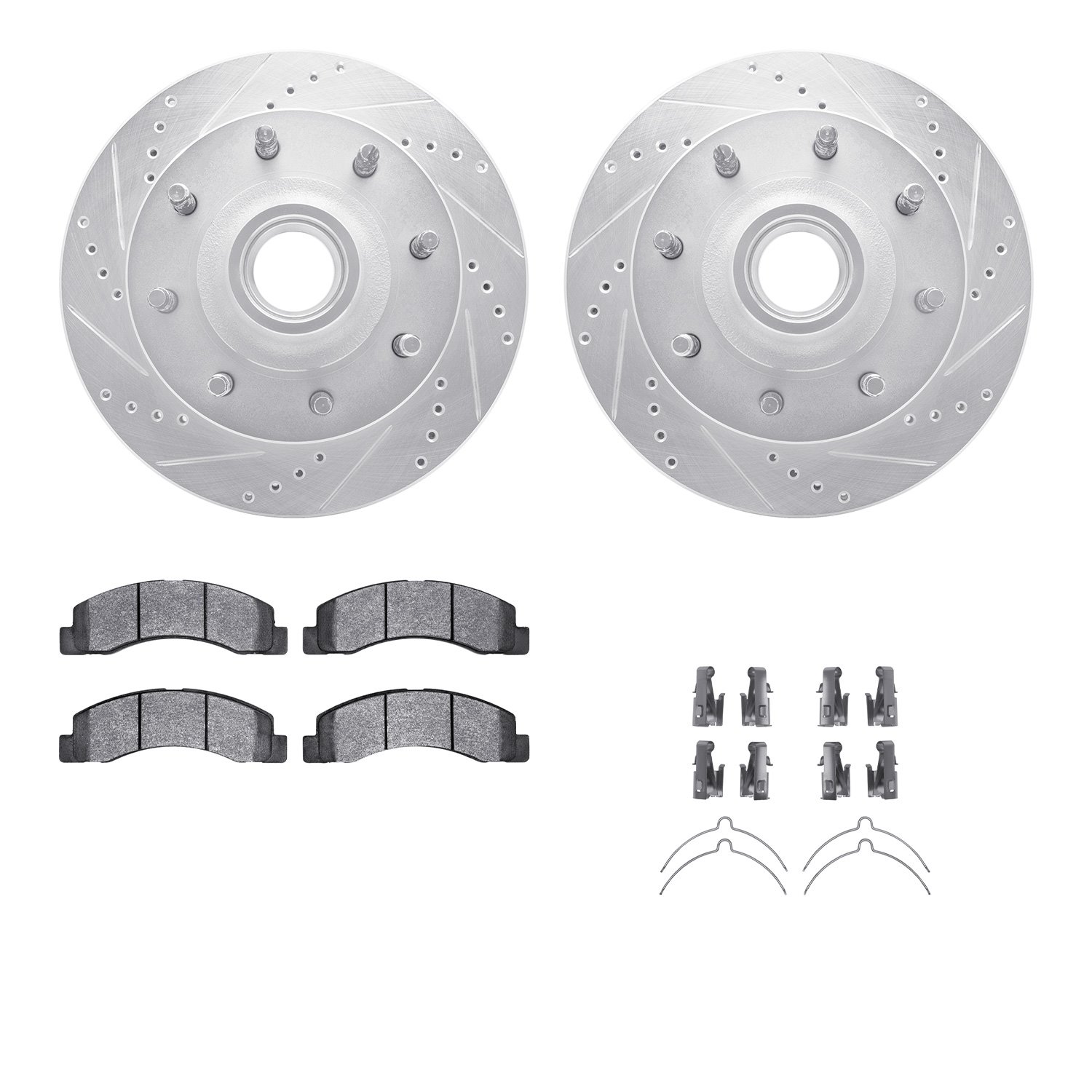 7412-54049 Drilled/Slotted Brake Rotors with Ultimate-Duty Brake Pads Kit & Hardware [Silver], 1999-2002 Ford/Lincoln/Mercury/Ma