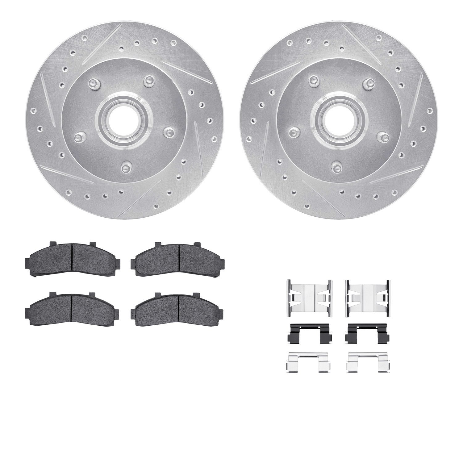 7412-54052 Drilled/Slotted Brake Rotors with Ultimate-Duty Brake Pads Kit & Hardware [Silver], 1998-2002 Ford/Lincoln/Mercury/Ma