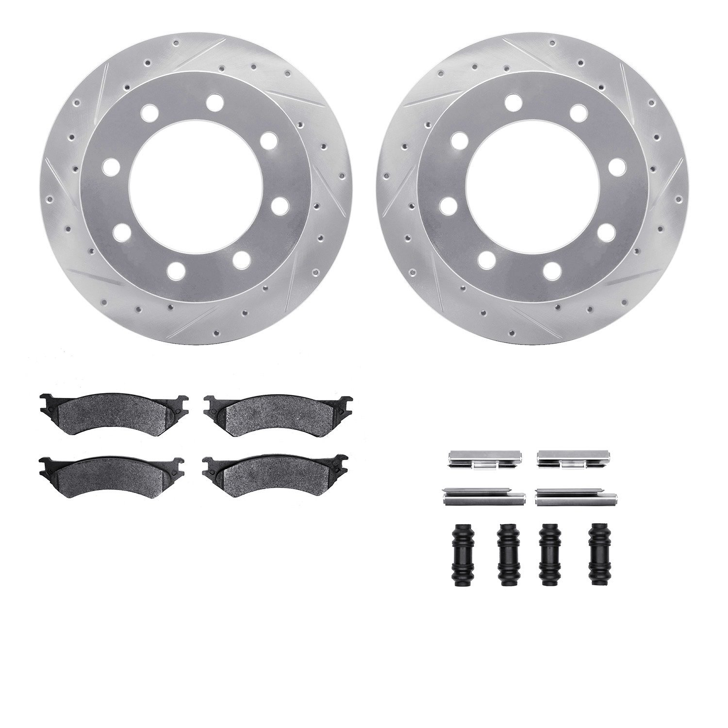 7412-54054 Drilled/Slotted Brake Rotors with Ultimate-Duty Brake Pads Kit & Hardware [Silver], 1999-2007 Ford/Lincoln/Mercury/Ma