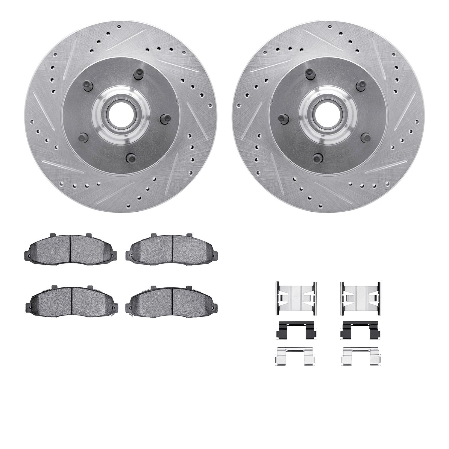 7412-54056 Drilled/Slotted Brake Rotors with Ultimate-Duty Brake Pads Kit & Hardware [Silver], 2000-2004 Ford/Lincoln/Mercury/Ma