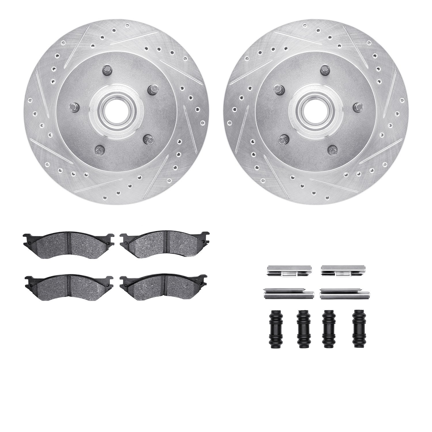 7412-54057 Drilled/Slotted Brake Rotors with Ultimate-Duty Brake Pads Kit & Hardware [Silver], 1999-2004 Ford/Lincoln/Mercury/Ma