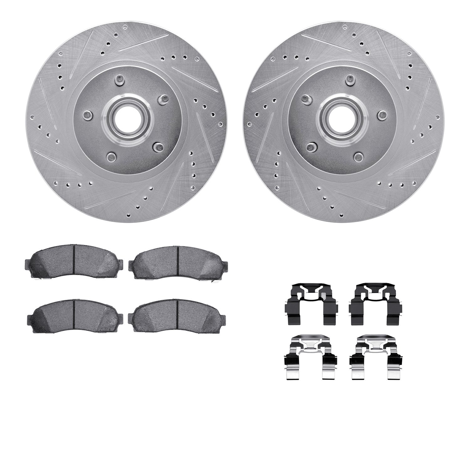 7412-54060 Drilled/Slotted Brake Rotors with Ultimate-Duty Brake Pads Kit & Hardware [Silver], 2001-2005 Ford/Lincoln/Mercury/Ma