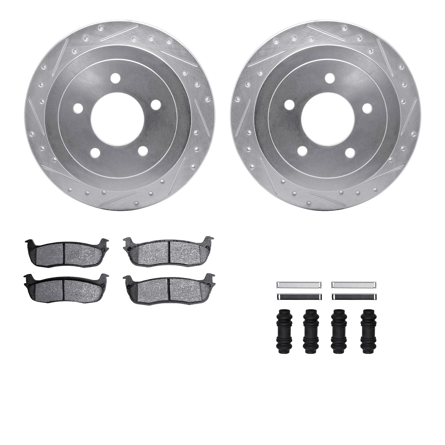 7412-54061 Drilled/Slotted Brake Rotors with Ultimate-Duty Brake Pads Kit & Hardware [Silver], 1997-2004 Ford/Lincoln/Mercury/Ma
