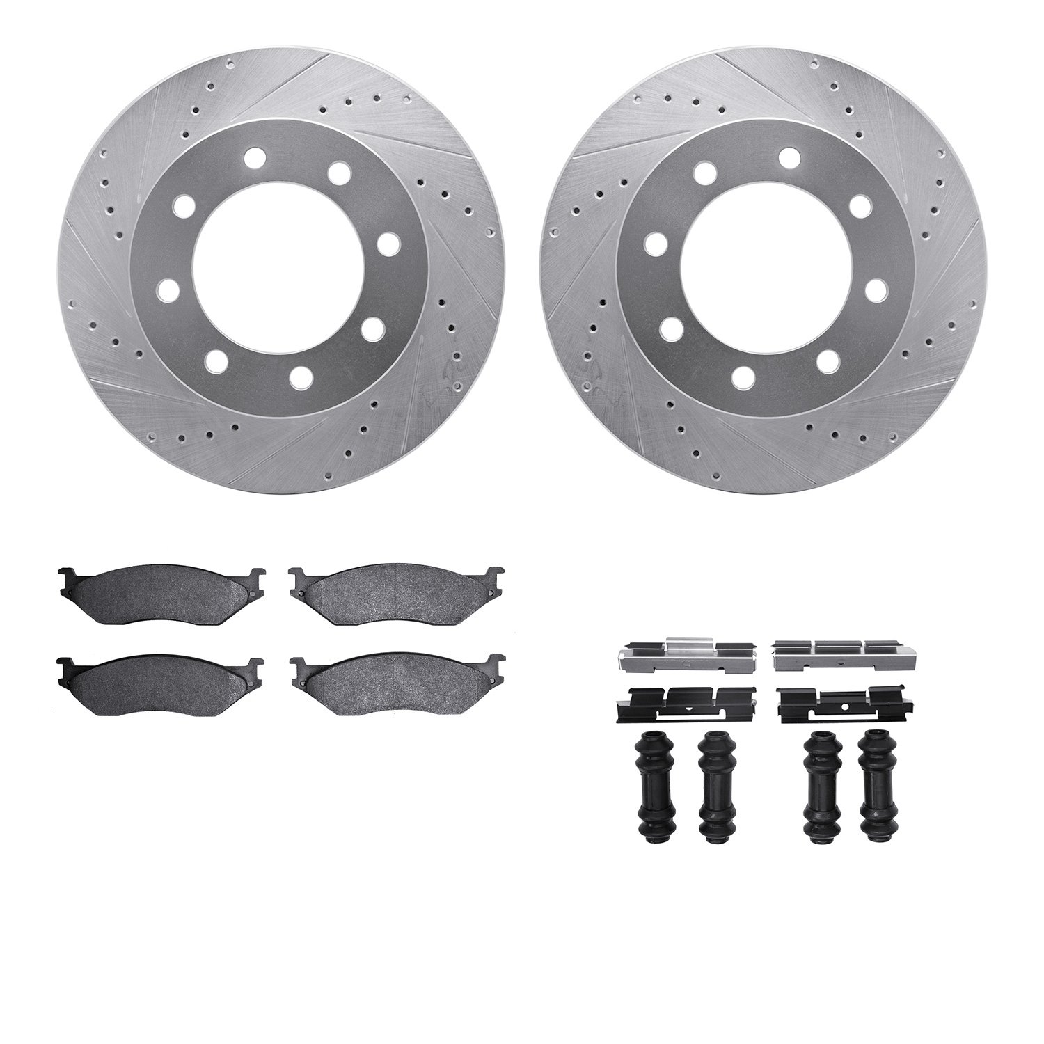 7412-54063 Drilled/Slotted Brake Rotors with Ultimate-Duty Brake Pads Kit & Hardware [Silver], 1999-2005 Ford/Lincoln/Mercury/Ma