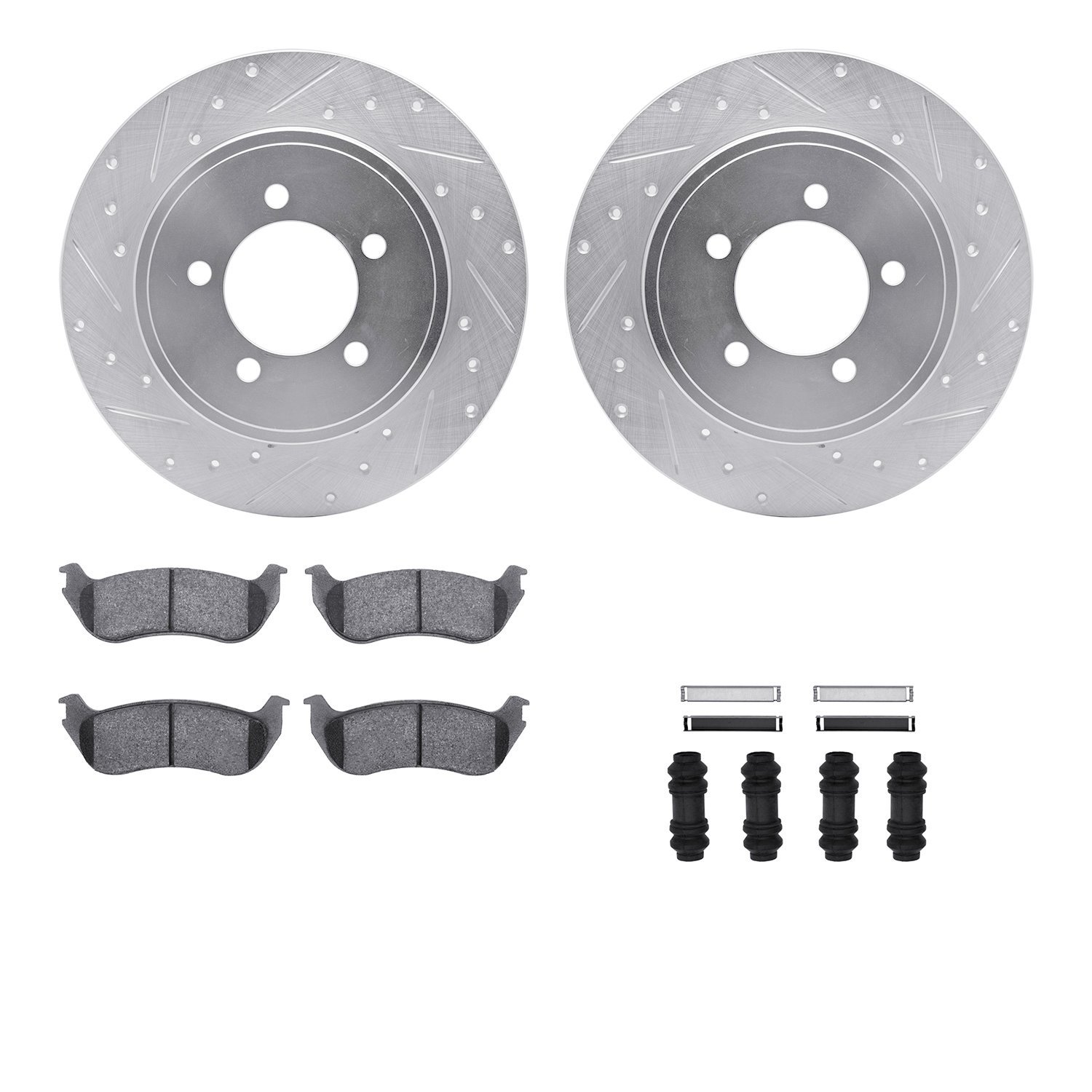 7412-54065 Drilled/Slotted Brake Rotors with Ultimate-Duty Brake Pads Kit & Hardware [Silver], 2002-2005 Ford/Lincoln/Mercury/Ma