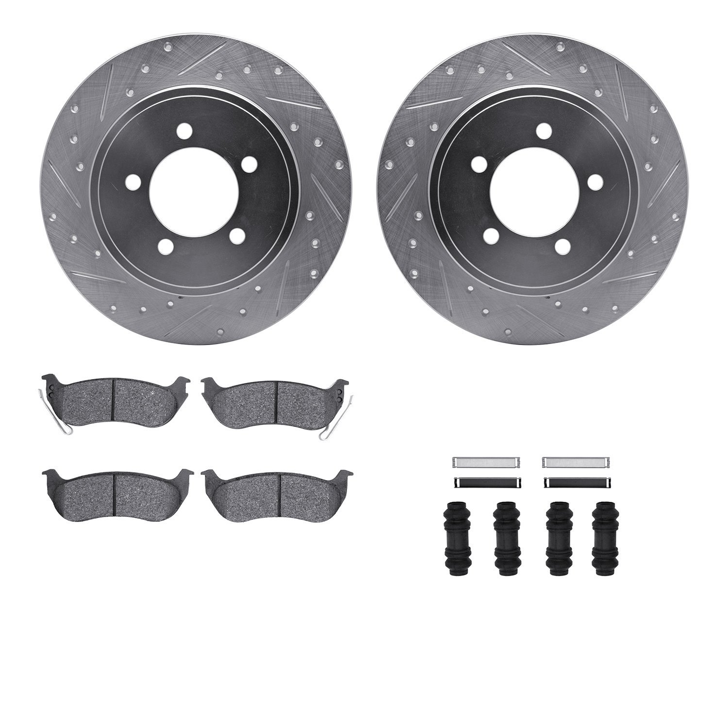 7412-54066 Drilled/Slotted Brake Rotors with Ultimate-Duty Brake Pads Kit & Hardware [Silver], 2006-2010 Ford/Lincoln/Mercury/Ma