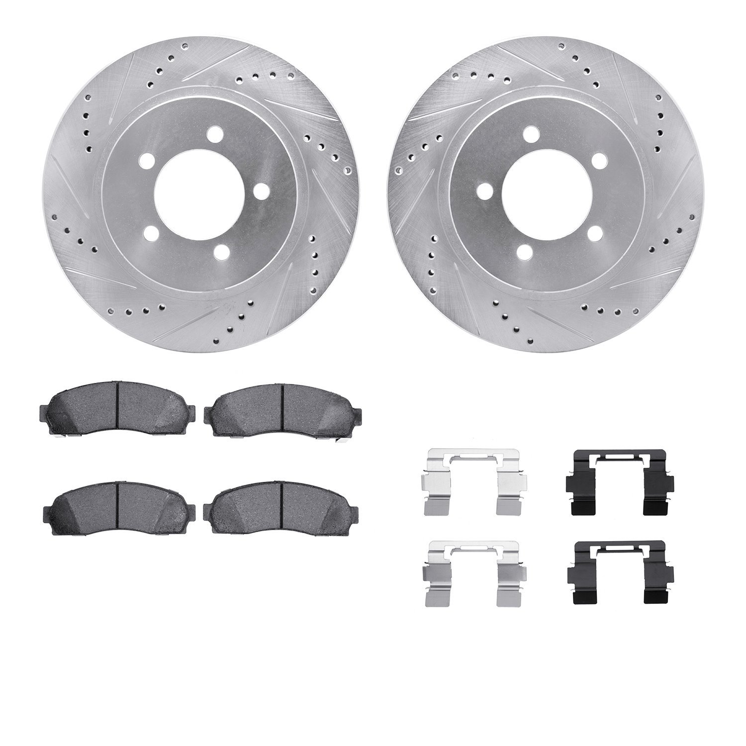 7412-54067 Drilled/Slotted Brake Rotors with Ultimate-Duty Brake Pads Kit & Hardware [Silver], 2002-2005 Ford/Lincoln/Mercury/Ma