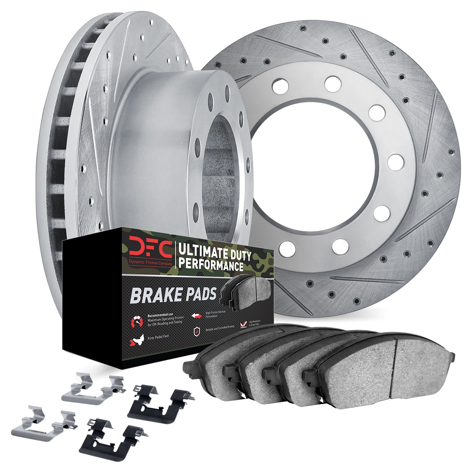 7412-54068 Drilled/Slotted Brake Rotors with Ultimate-Duty Brake Pads Kit & Hardware [Silver], 1999-2009 Ford/Lincoln/Mercury/Ma
