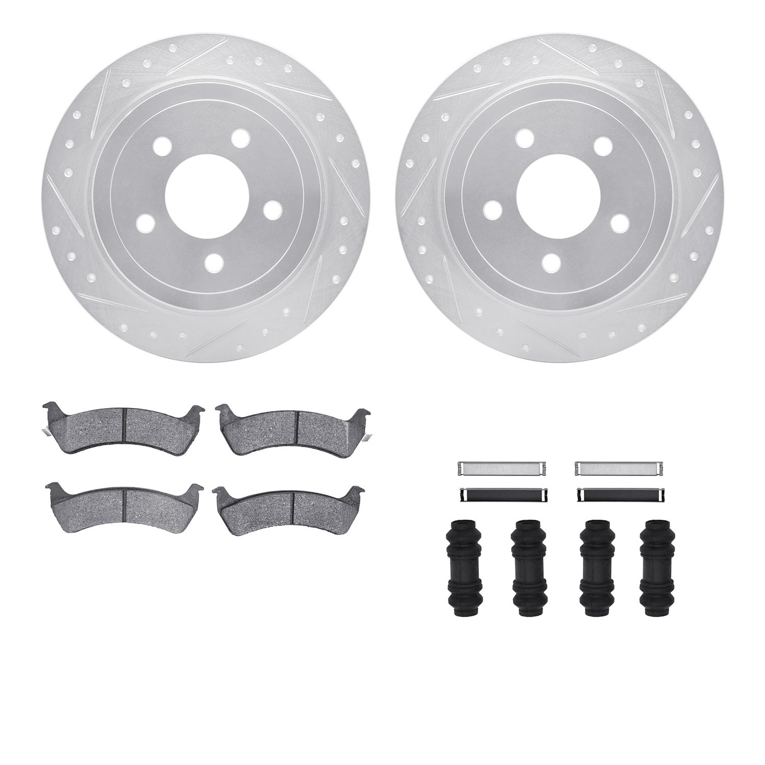 7412-54070 Drilled/Slotted Brake Rotors with Ultimate-Duty Brake Pads Kit & Hardware [Silver], 2003-2005 Ford/Lincoln/Mercury/Ma