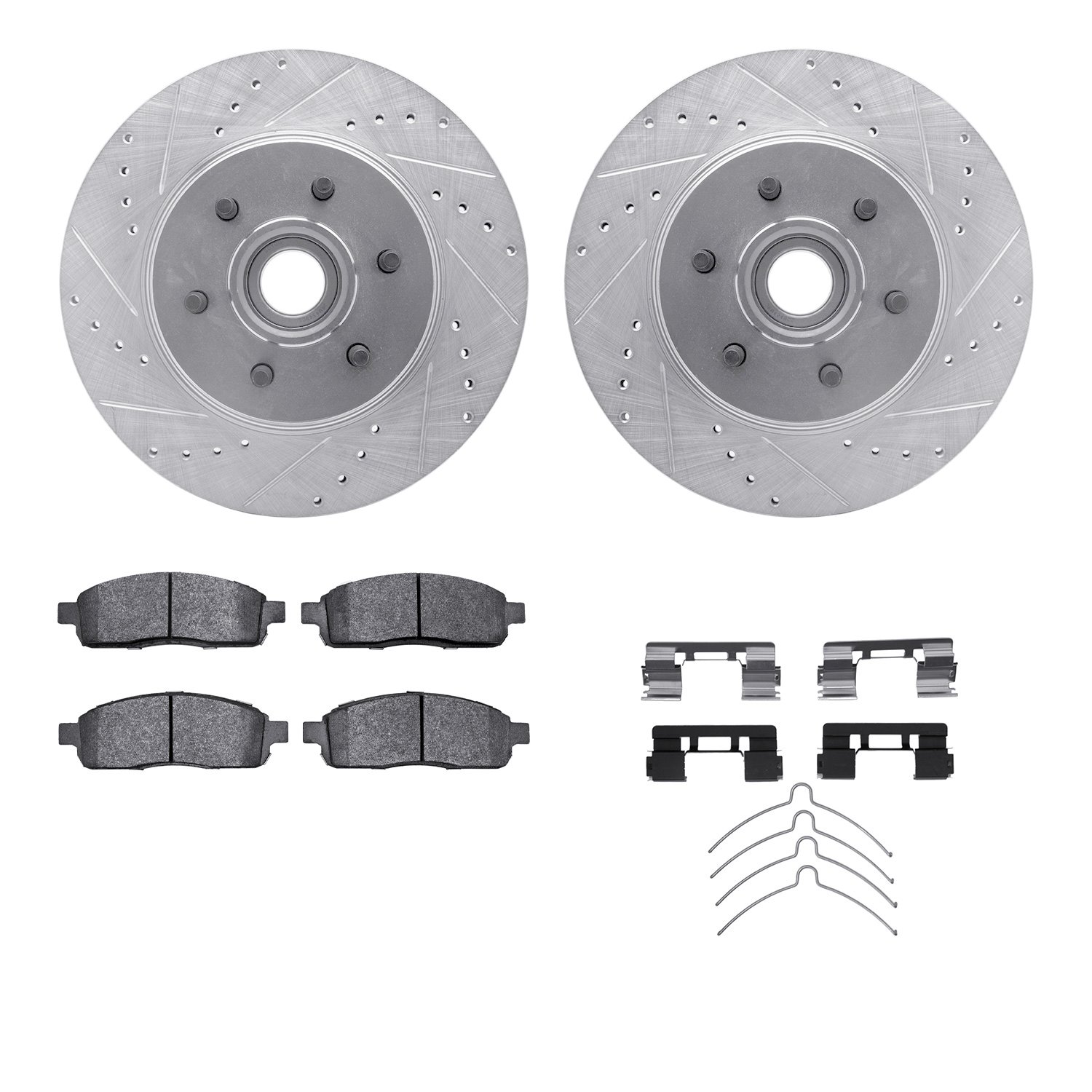 7412-54071 Drilled/Slotted Brake Rotors with Ultimate-Duty Brake Pads Kit & Hardware [Silver], 2004-2008 Ford/Lincoln/Mercury/Ma