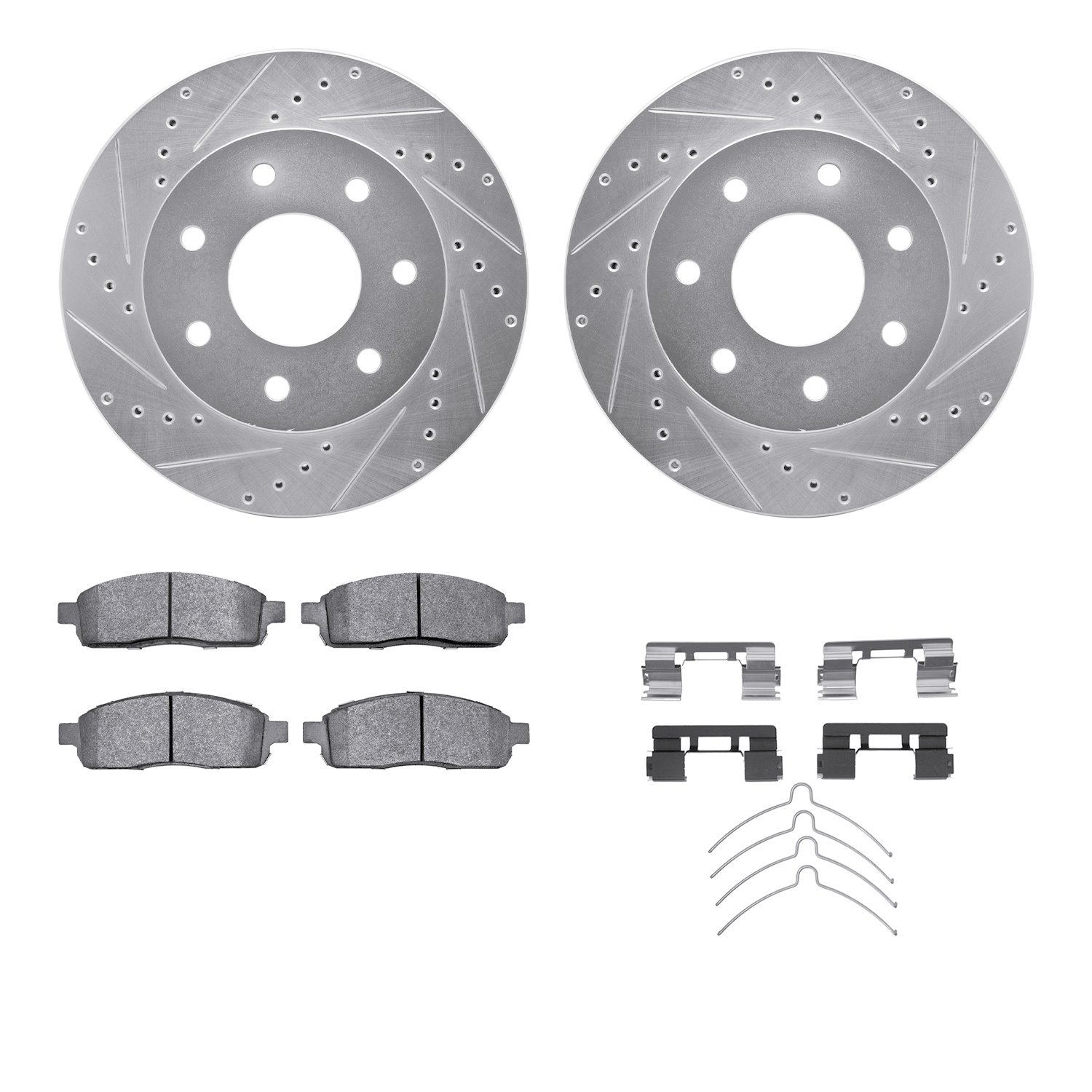 7412-54074 Drilled/Slotted Brake Rotors with Ultimate-Duty Brake Pads Kit & Hardware [Silver], 2004-2008 Ford/Lincoln/Mercury/Ma