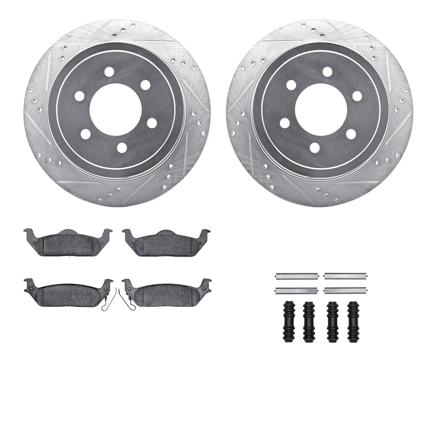 7412-54075 Drilled/Slotted Brake Rotors with Ultimate-Duty Brake Pads Kit & Hardware [Silver], 2004-2011 Ford/Lincoln/Mercury/Ma