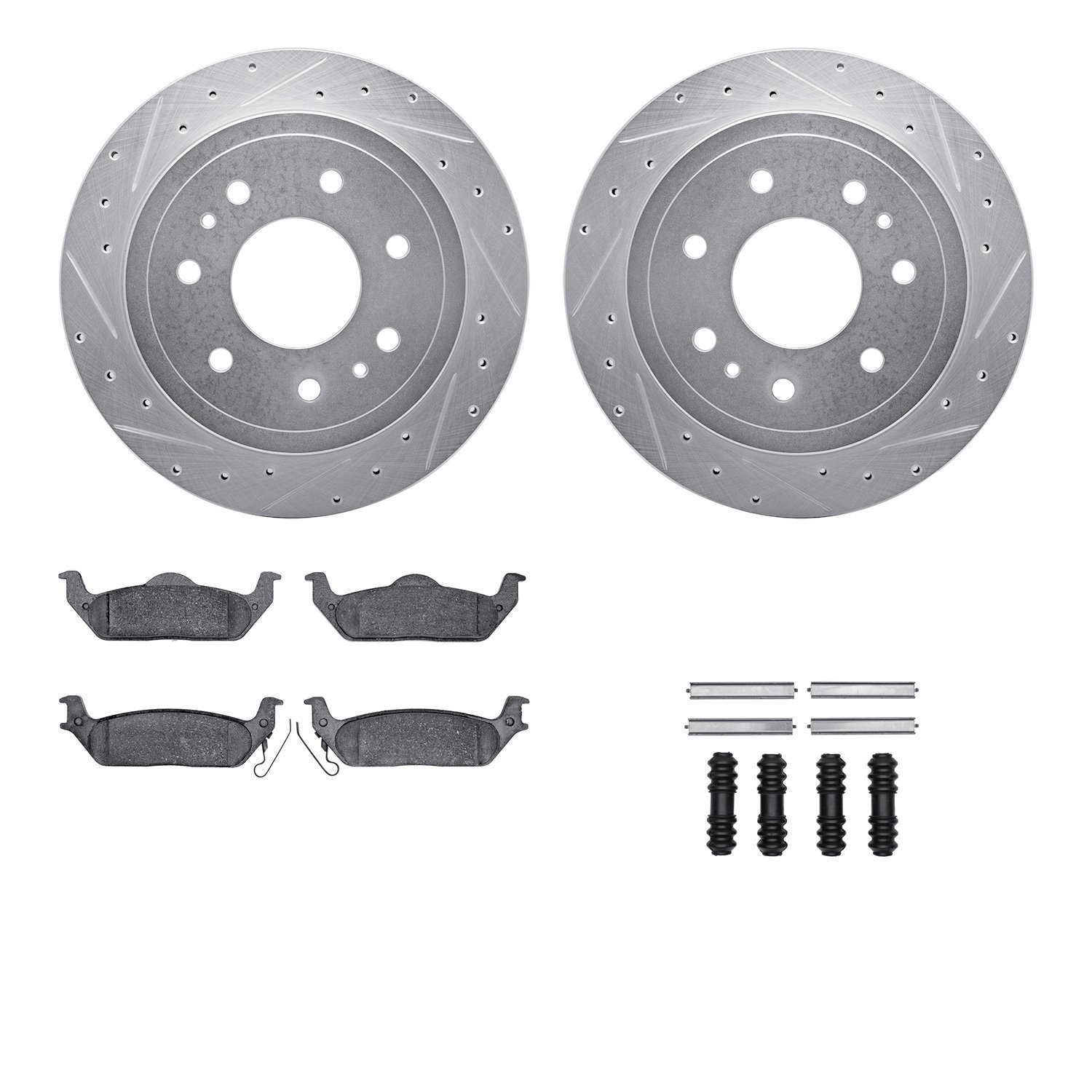 7412-54076 Drilled/Slotted Brake Rotors with Ultimate-Duty Brake Pads Kit & Hardware [Silver], 2004-2011 Ford/Lincoln/Mercury/Ma