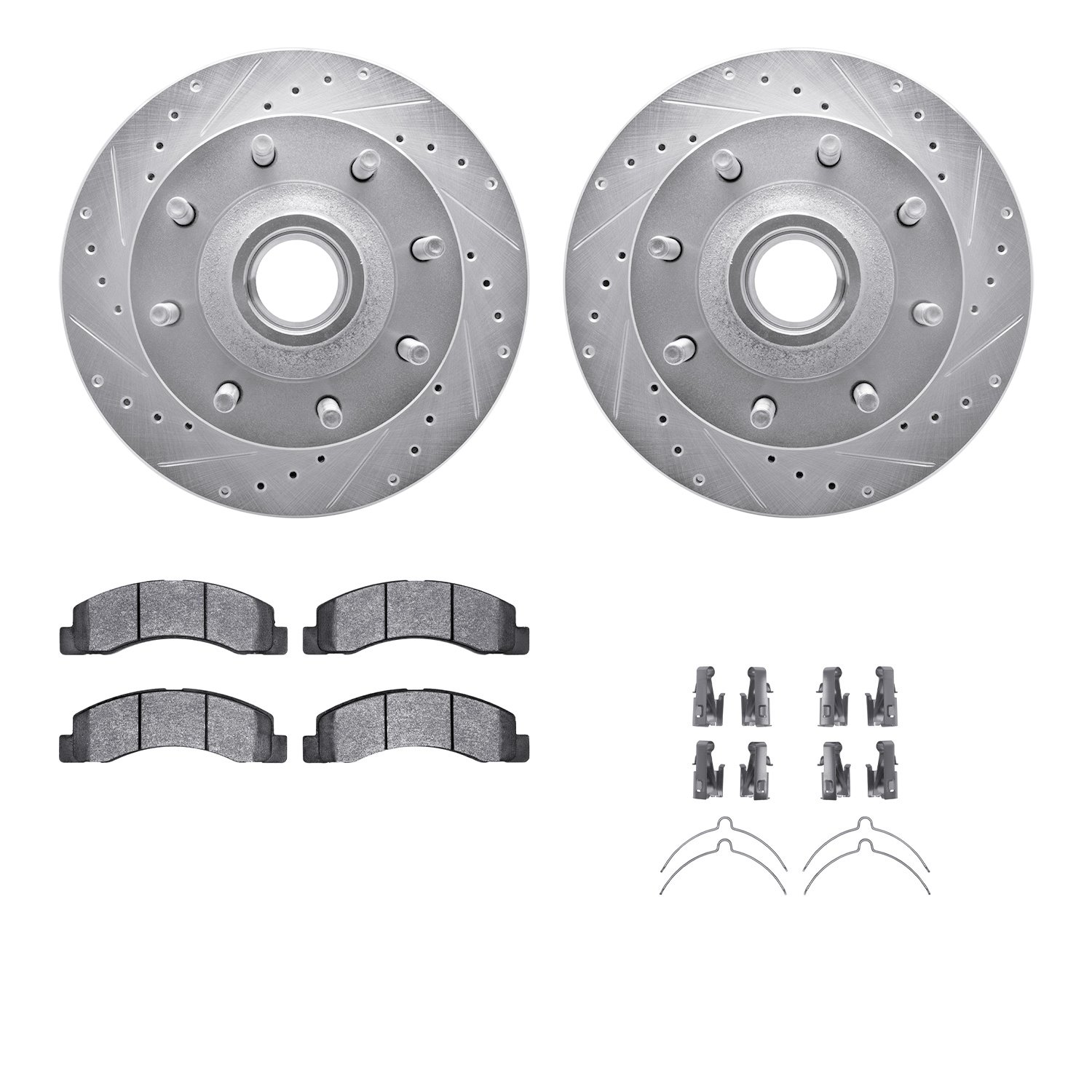 7412-54077 Drilled/Slotted Brake Rotors with Ultimate-Duty Brake Pads Kit & Hardware [Silver], 2003-2005 Ford/Lincoln/Mercury/Ma