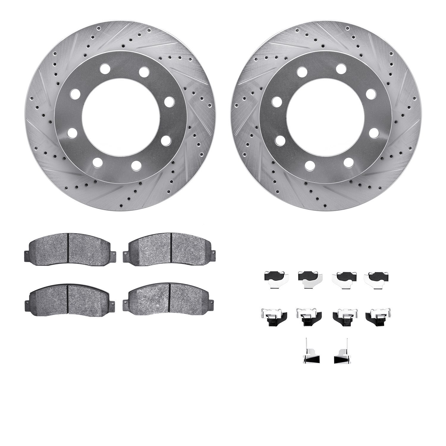 7412-54079 Drilled/Slotted Brake Rotors with Ultimate-Duty Brake Pads Kit & Hardware [Silver], 2005-2012 Ford/Lincoln/Mercury/Ma