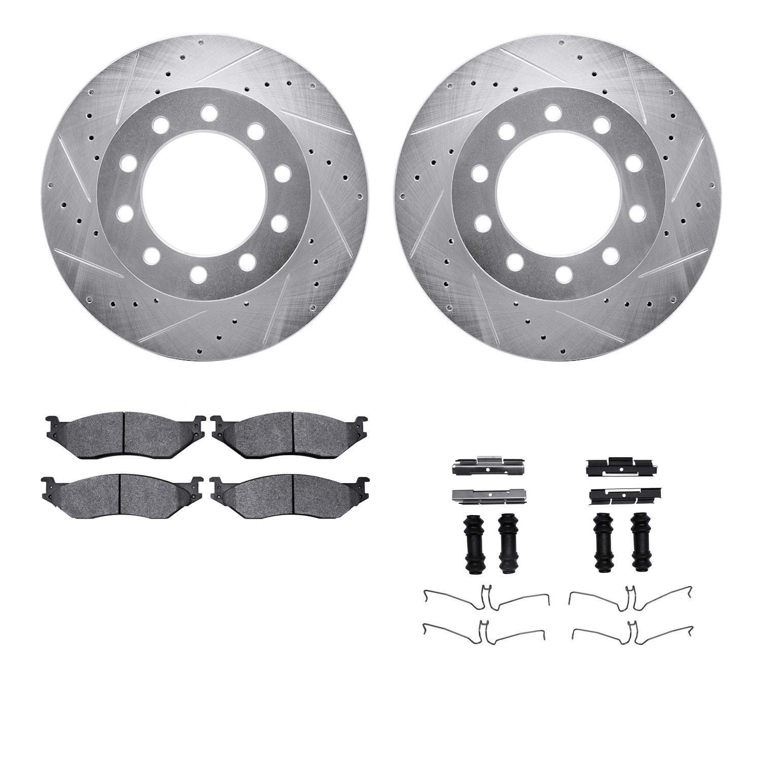 7412-54080 Drilled/Slotted Brake Rotors with Ultimate-Duty Brake Pads Kit & Hardware [Silver], 2005-2016 Ford/Lincoln/Mercury/Ma