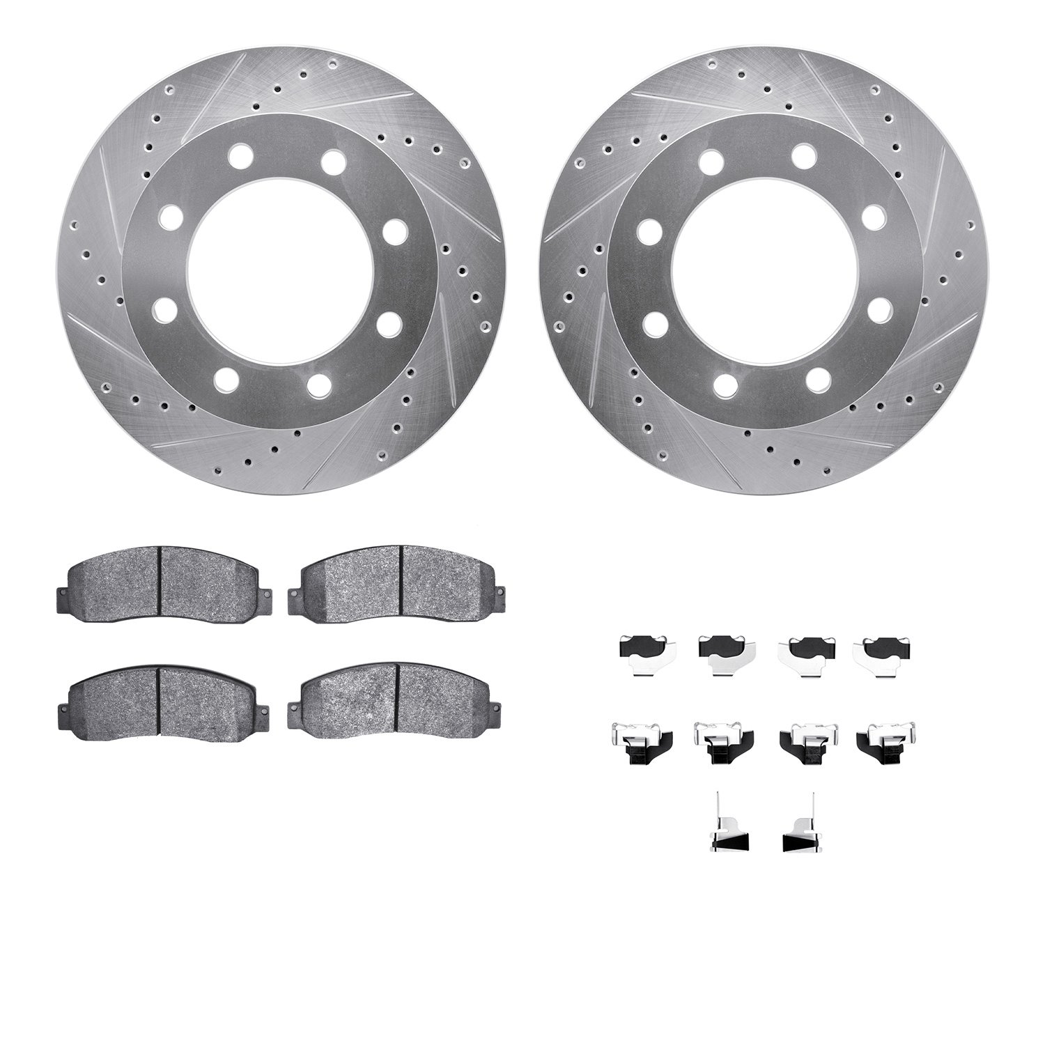 7412-54081 Drilled/Slotted Brake Rotors with Ultimate-Duty Brake Pads Kit & Hardware [Silver], 2005-2011 Ford/Lincoln/Mercury/Ma