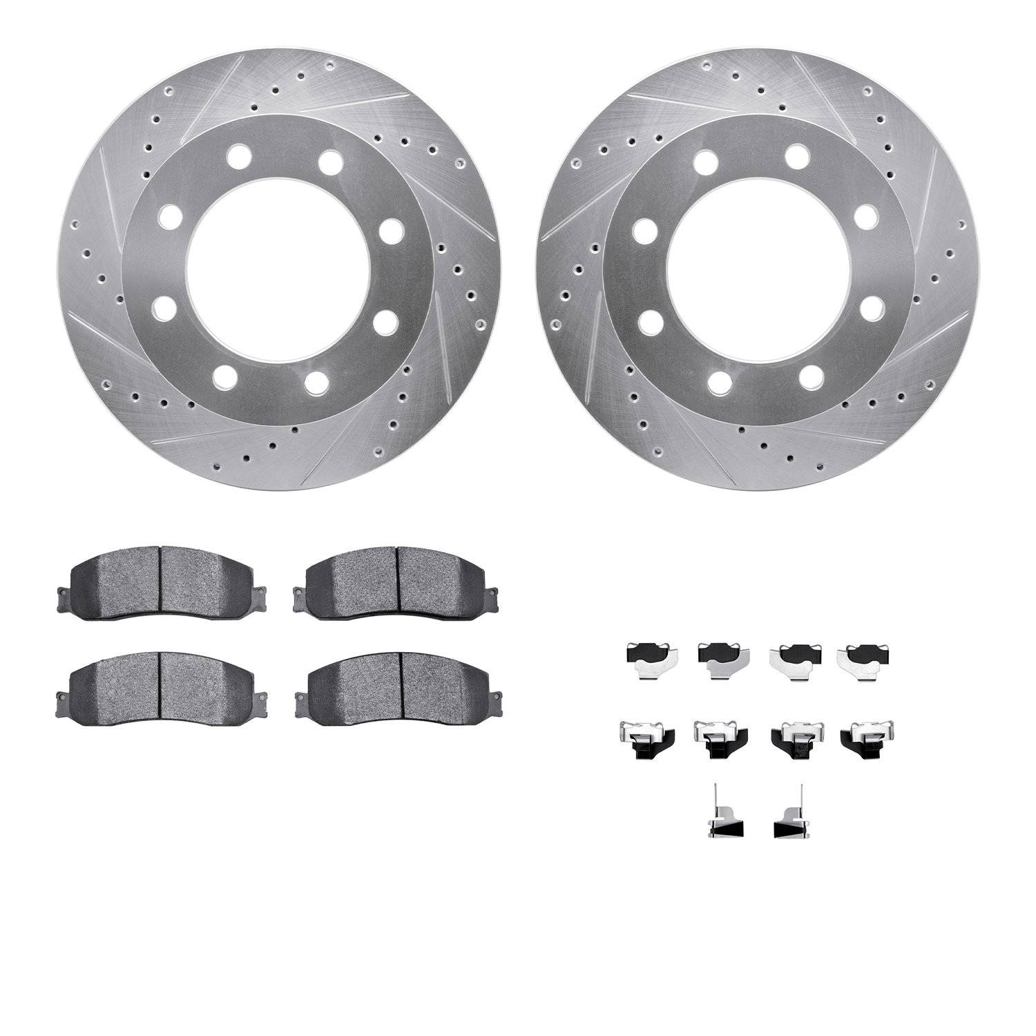 7412-54082 Drilled/Slotted Brake Rotors with Ultimate-Duty Brake Pads Kit & Hardware [Silver], 2010-2012 Ford/Lincoln/Mercury/Ma
