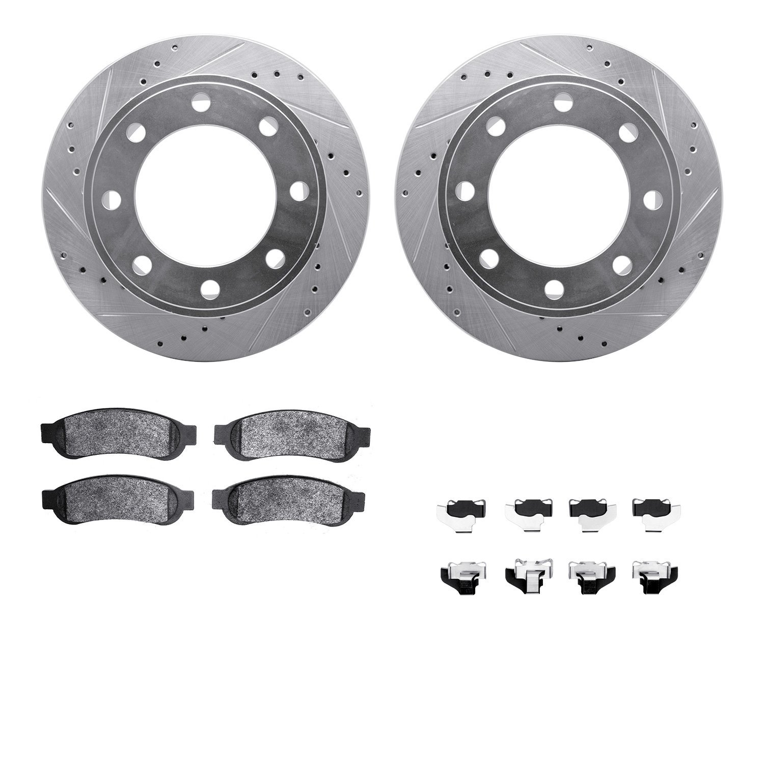 7412-54085 Drilled/Slotted Brake Rotors with Ultimate-Duty Brake Pads Kit & Hardware [Silver], 2010-2012 Ford/Lincoln/Mercury/Ma