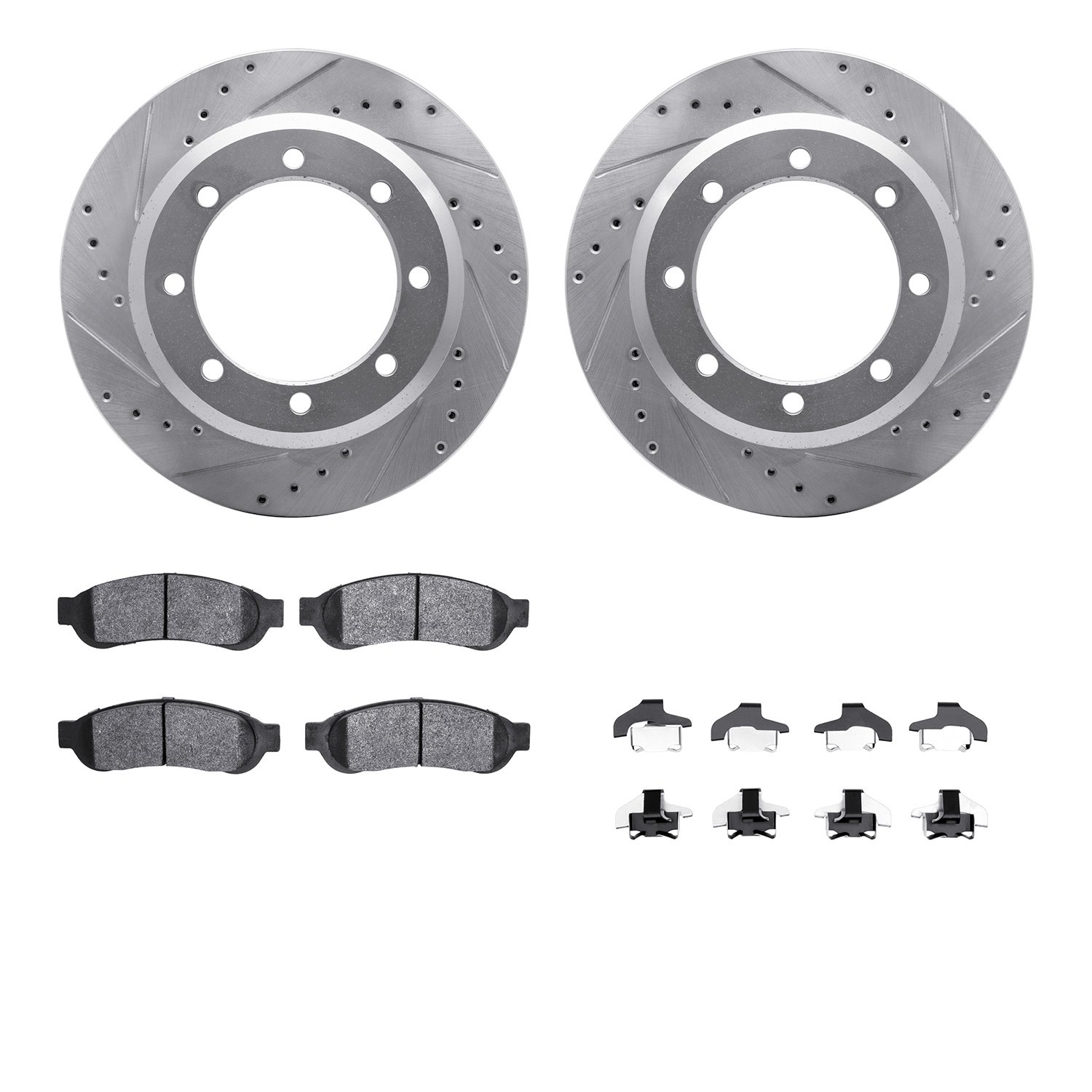 7412-54086 Drilled/Slotted Brake Rotors with Ultimate-Duty Brake Pads Kit & Hardware [Silver], 2005-2010 Ford/Lincoln/Mercury/Ma