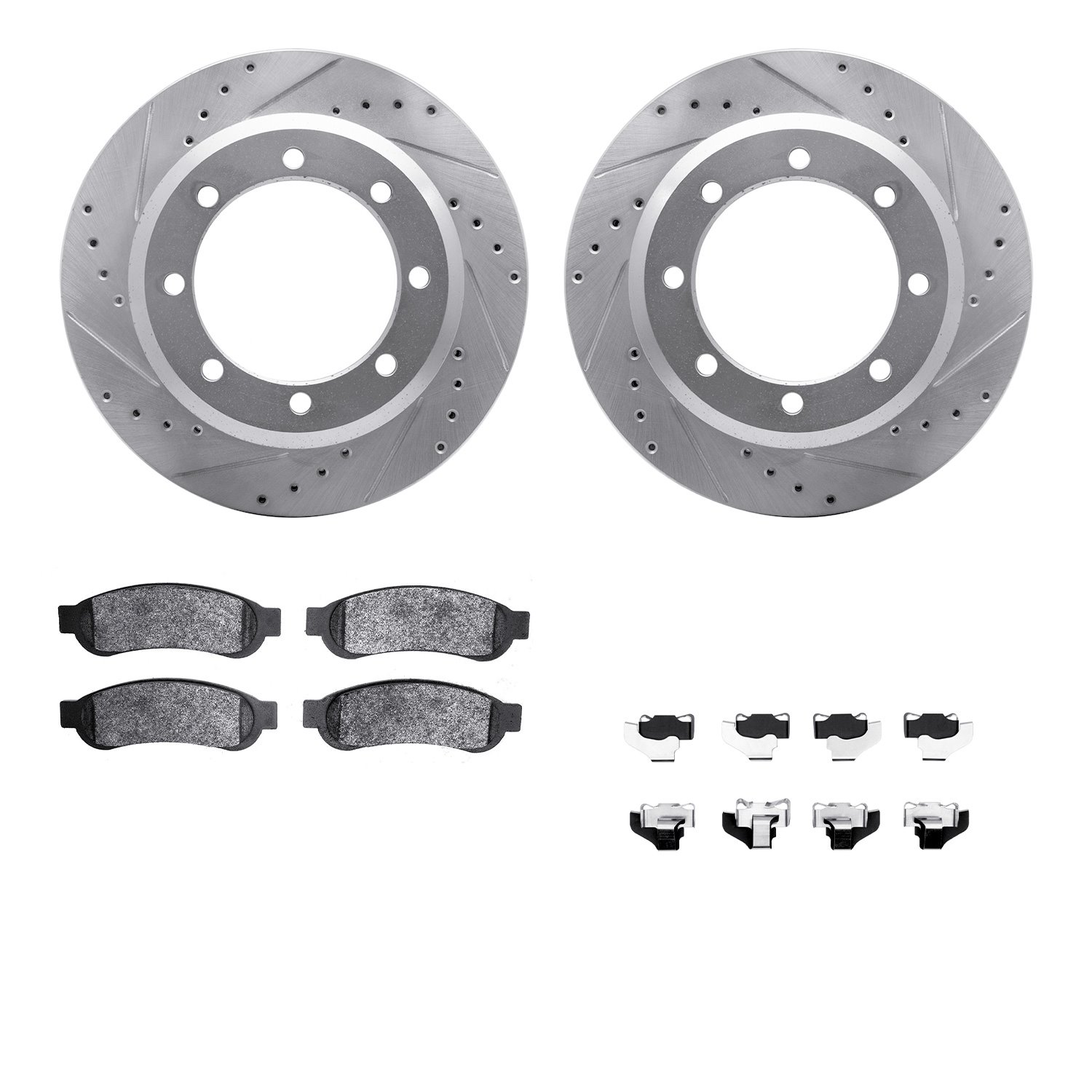 7412-54087 Drilled/Slotted Brake Rotors with Ultimate-Duty Brake Pads Kit & Hardware [Silver], 2010-2012 Ford/Lincoln/Mercury/Ma