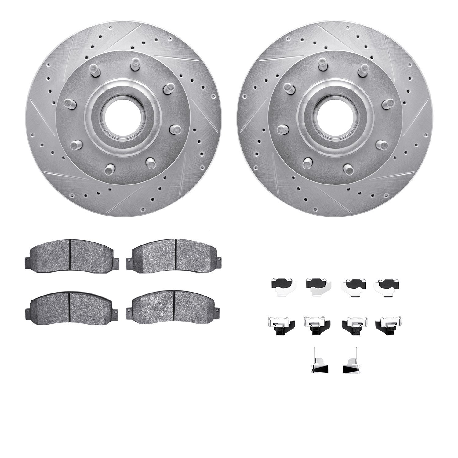 7412-54091 Drilled/Slotted Brake Rotors with Ultimate-Duty Brake Pads Kit & Hardware [Silver], 2006-2012 Ford/Lincoln/Mercury/Ma