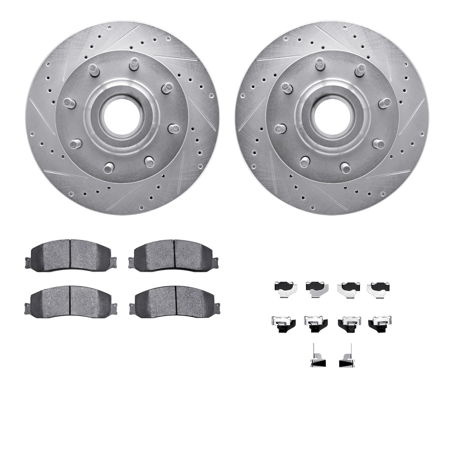 7412-54092 Drilled/Slotted Brake Rotors with Ultimate-Duty Brake Pads Kit & Hardware [Silver], 2012-2012 Ford/Lincoln/Mercury/Ma