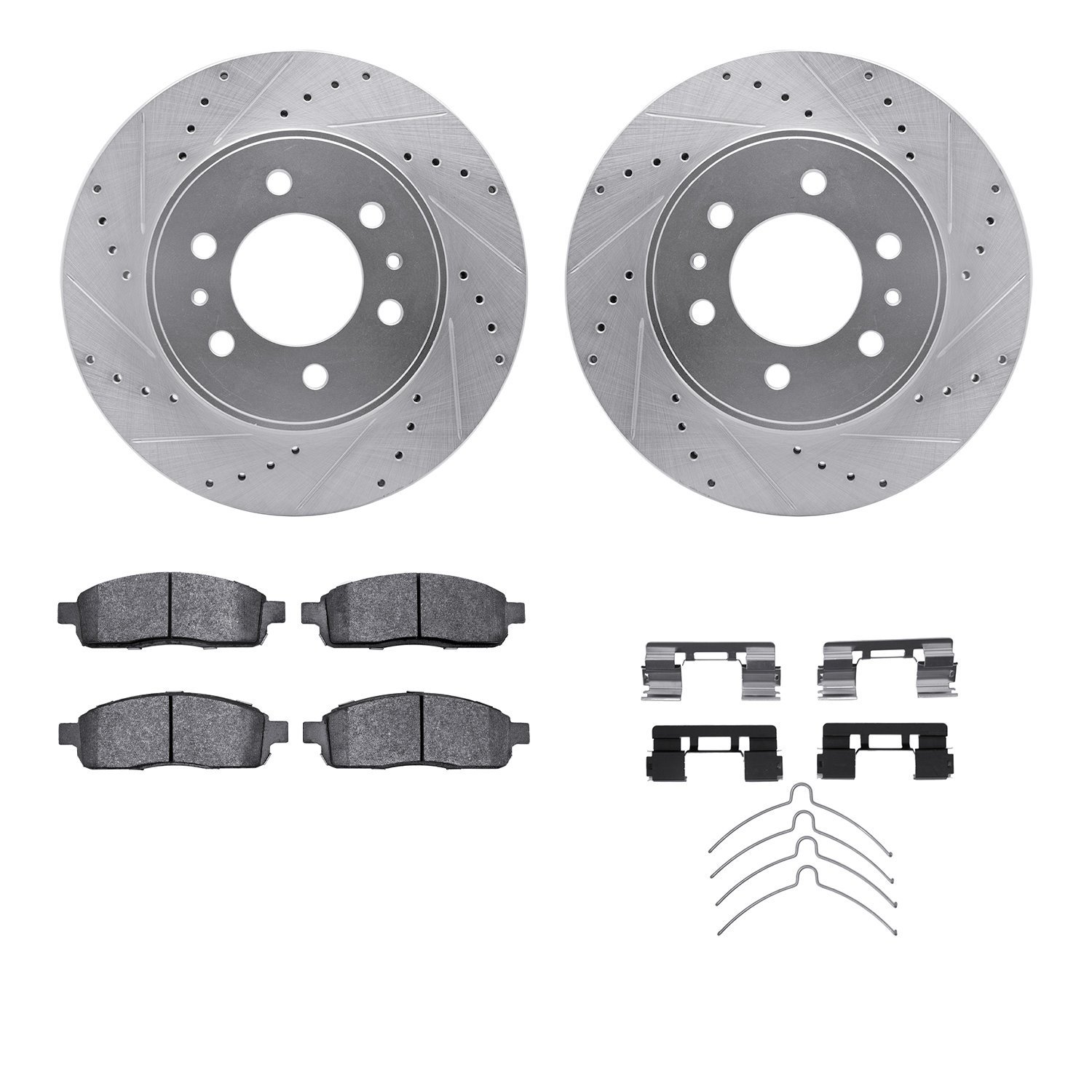 7412-54094 Drilled/Slotted Brake Rotors with Ultimate-Duty Brake Pads Kit & Hardware [Silver], 2009-2009 Ford/Lincoln/Mercury/Ma
