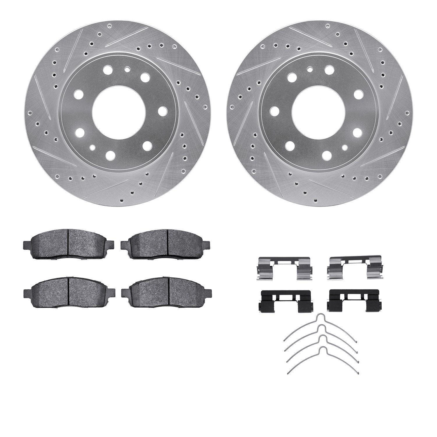 7412-54095 Drilled/Slotted Brake Rotors with Ultimate-Duty Brake Pads Kit & Hardware [Silver], 2009-2009 Ford/Lincoln/Mercury/Ma