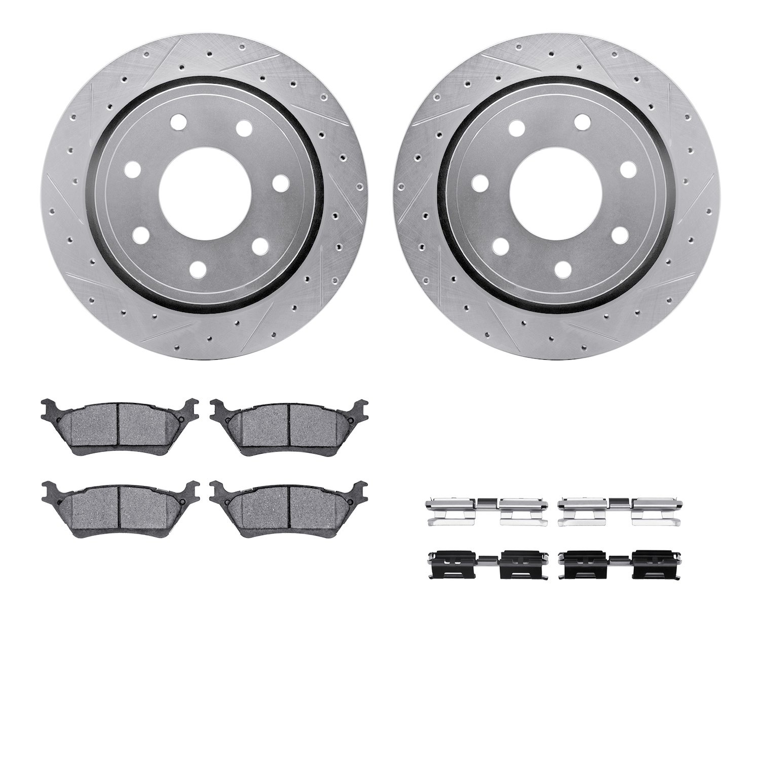7412-54096 Drilled/Slotted Brake Rotors with Ultimate-Duty Brake Pads Kit & Hardware [Silver], 2012-2014 Ford/Lincoln/Mercury/Ma