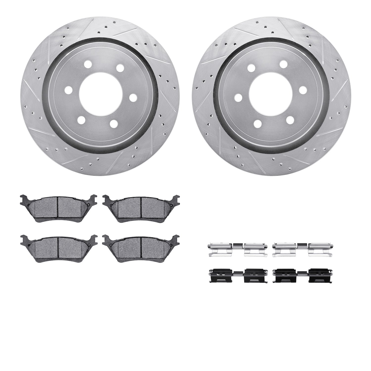7412-54097 Drilled/Slotted Brake Rotors with Ultimate-Duty Brake Pads Kit & Hardware [Silver], 2012-2020 Ford/Lincoln/Mercury/Ma