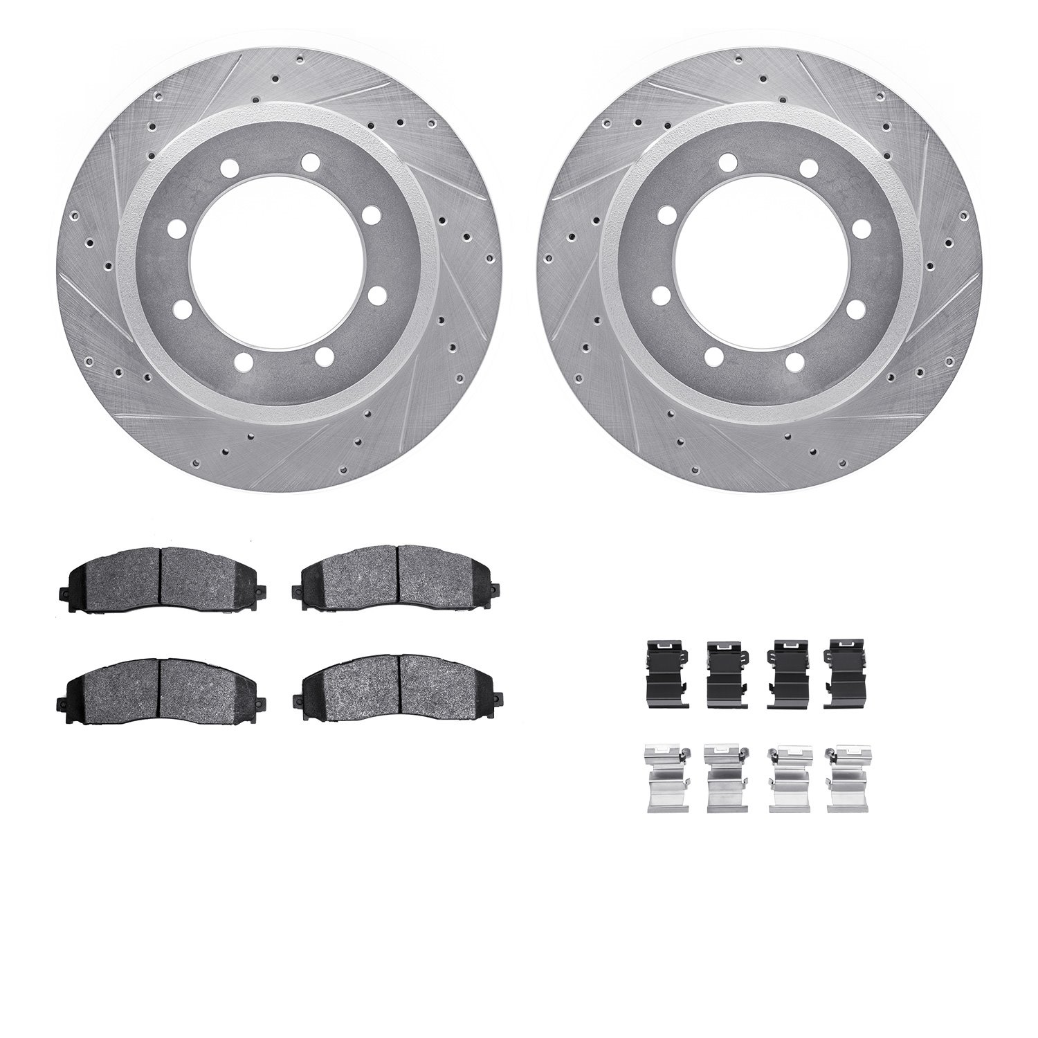 7412-54100 Drilled/Slotted Brake Rotors with Ultimate-Duty Brake Pads Kit & Hardware [Silver], Fits Select Ford/Lincoln/Mercury/