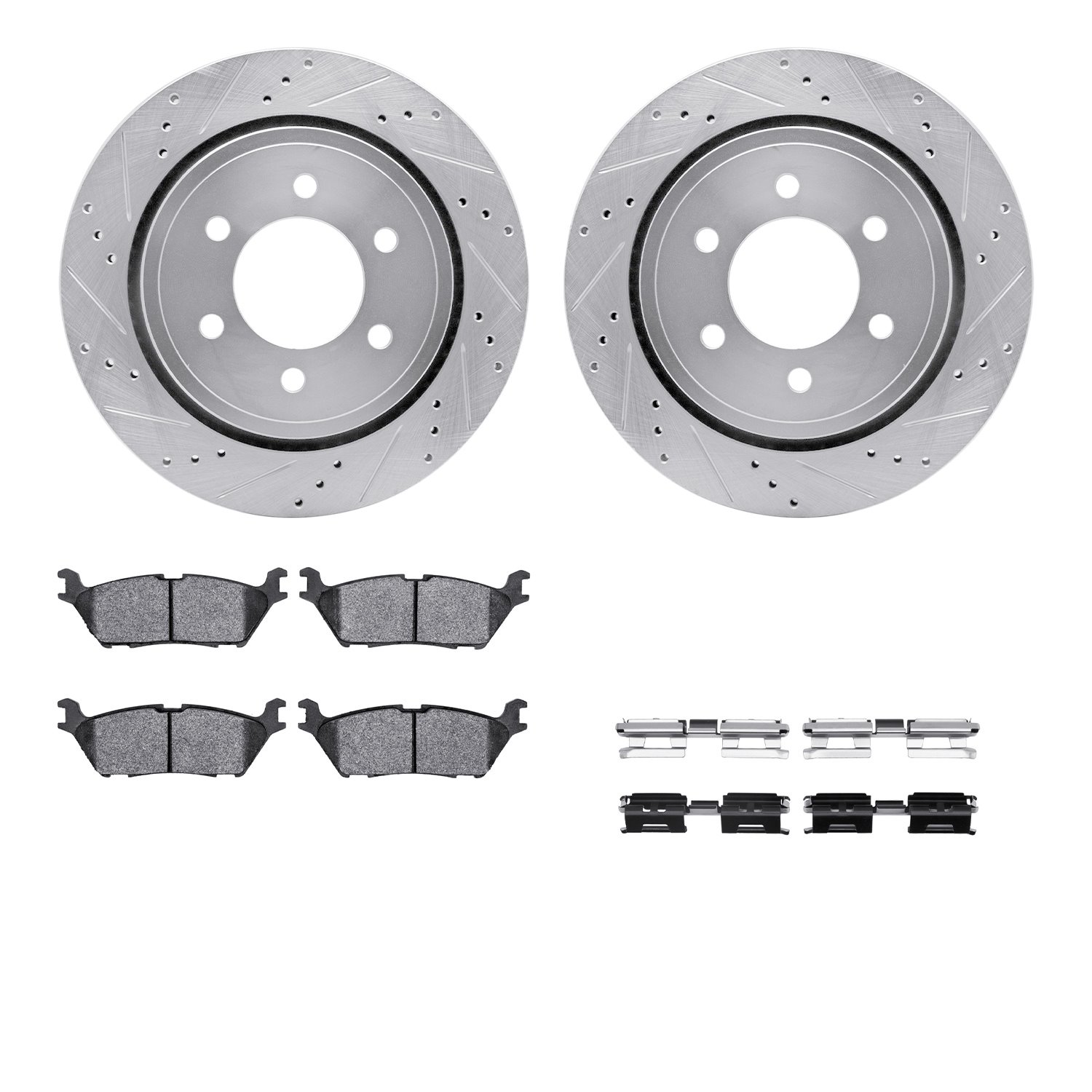 7412-54103 Drilled/Slotted Brake Rotors with Ultimate-Duty Brake Pads Kit & Hardware [Silver], 2015-2017 Ford/Lincoln/Mercury/Ma