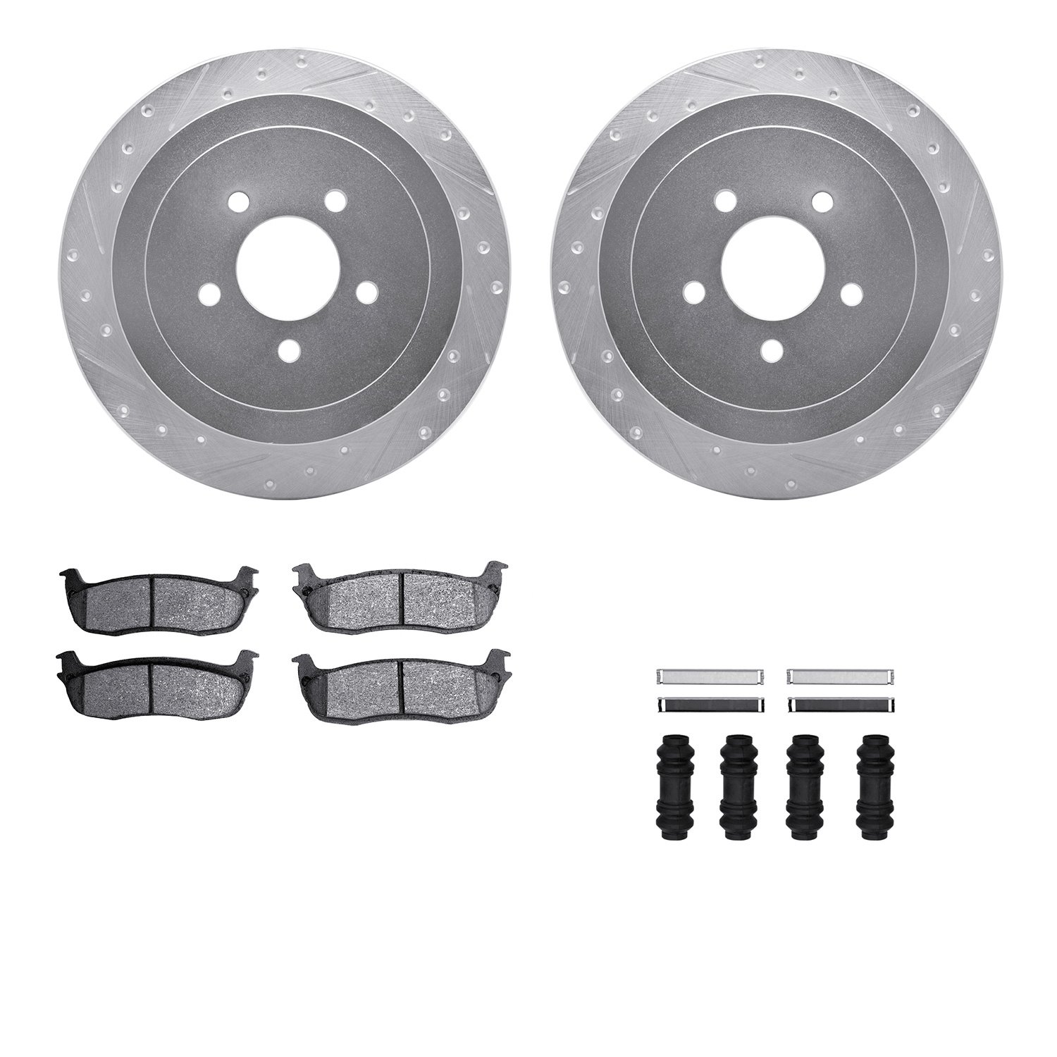 7412-55001 Drilled/Slotted Brake Rotors with Ultimate-Duty Brake Pads Kit & Hardware [Silver], 2003-2011 Ford/Lincoln/Mercury/Ma