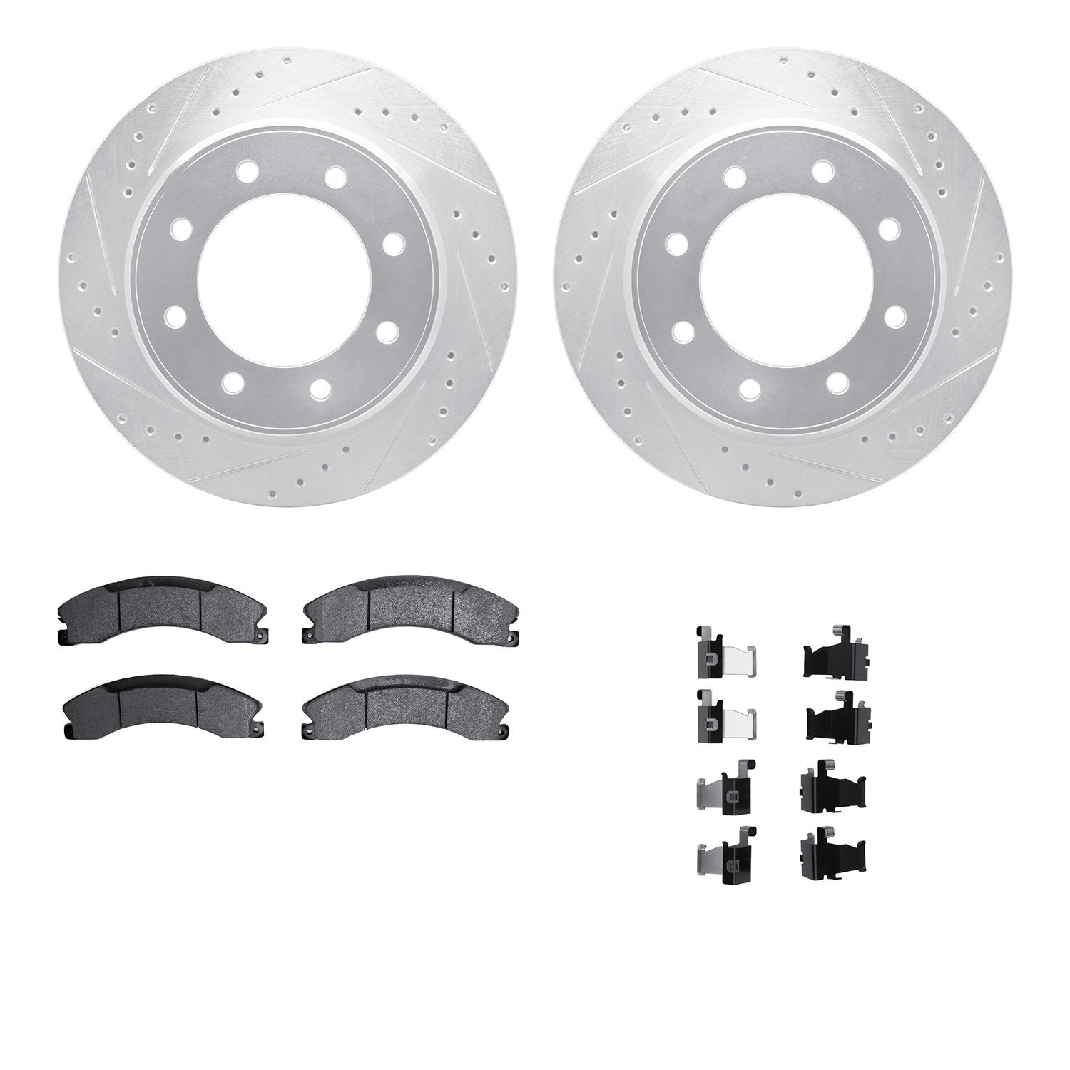 7412-67006 Drilled/Slotted Brake Rotors with Ultimate-Duty Brake Pads Kit & Hardware [Silver], 2012-2021 Infiniti/Nissan, Positi