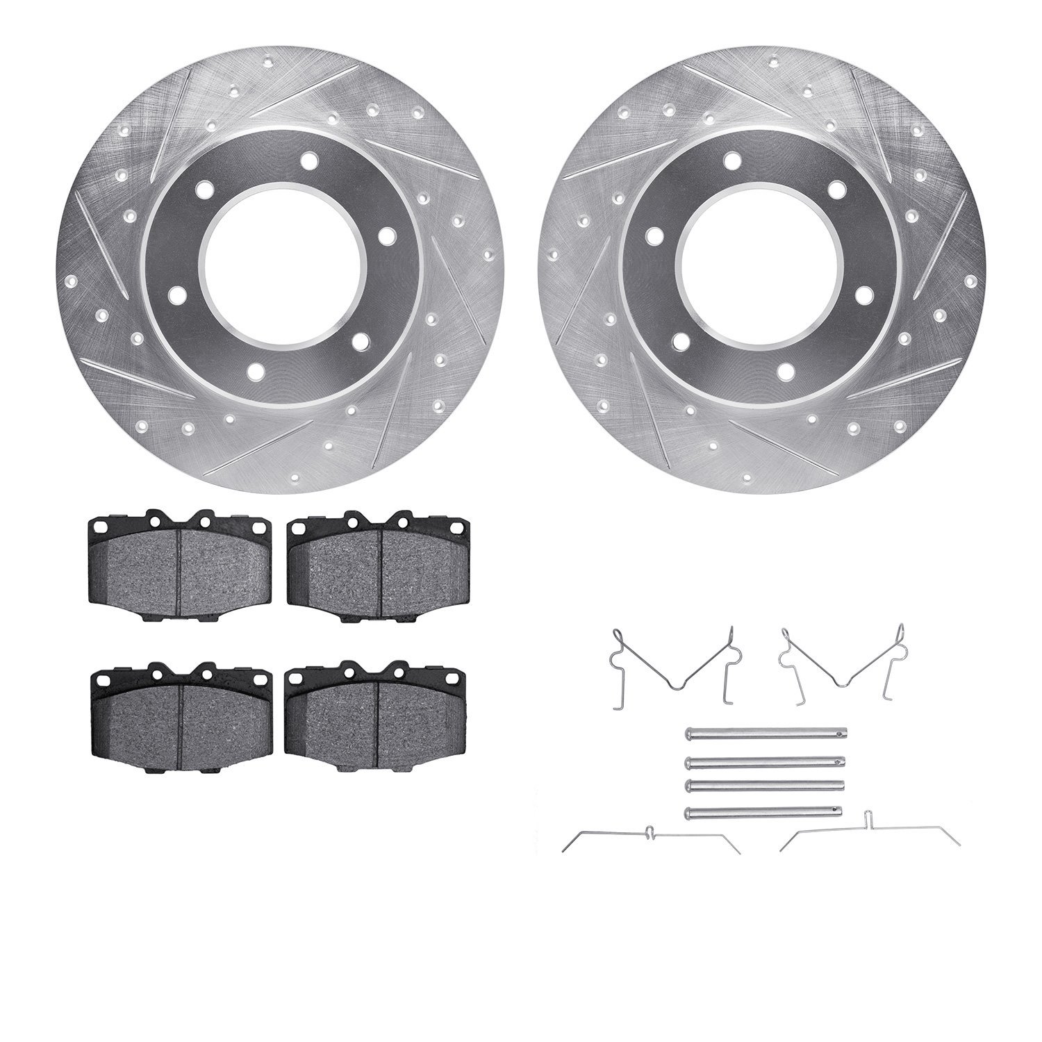 7412-76002 Drilled/Slotted Brake Rotors with Ultimate-Duty Brake Pads Kit & Hardware [Silver], 1979-1980 Lexus/Toyota/Scion, Pos