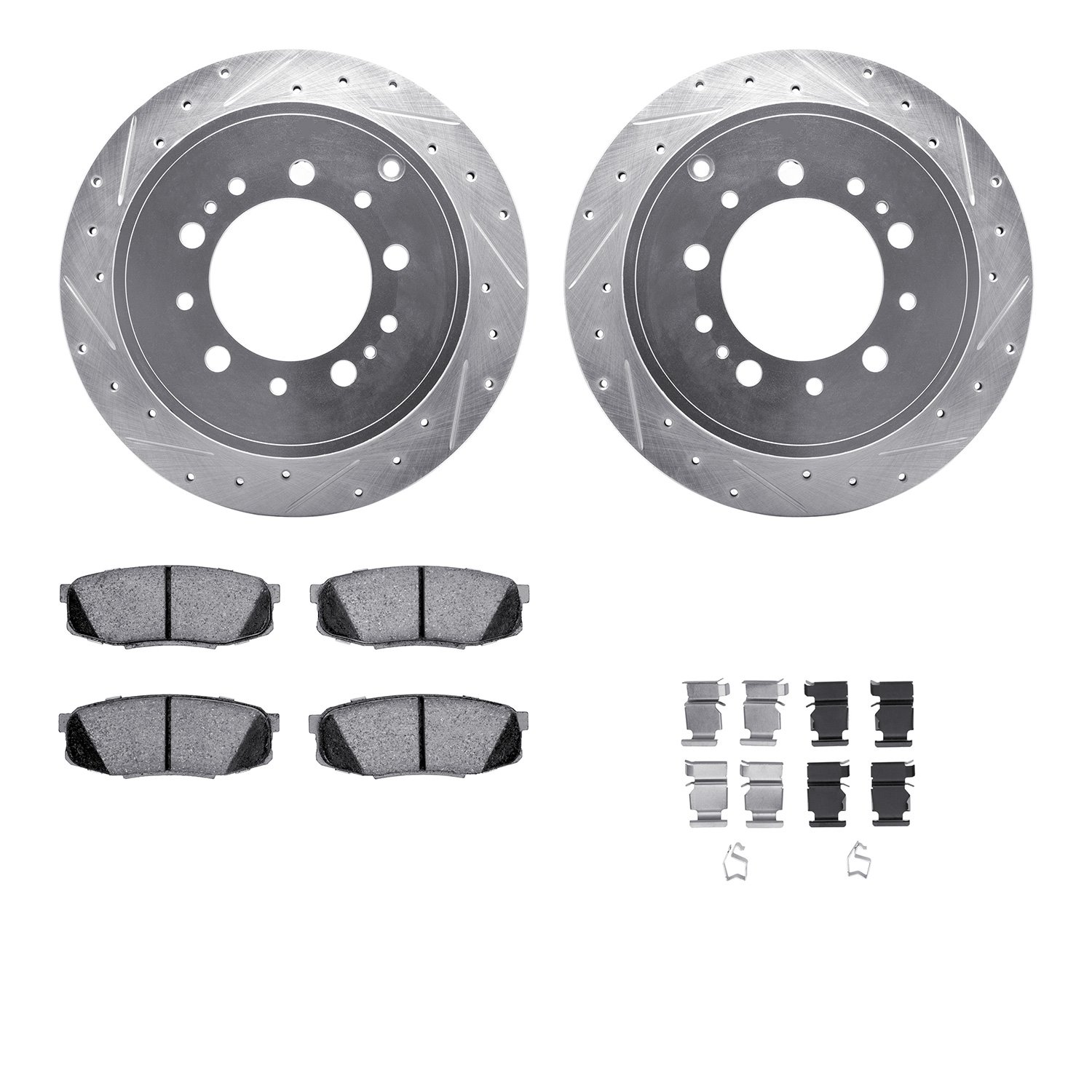 7412-76020 Drilled/Slotted Brake Rotors with Ultimate-Duty Brake Pads Kit & Hardware [Silver], Fits Select Lexus/Toyota/Scion, P