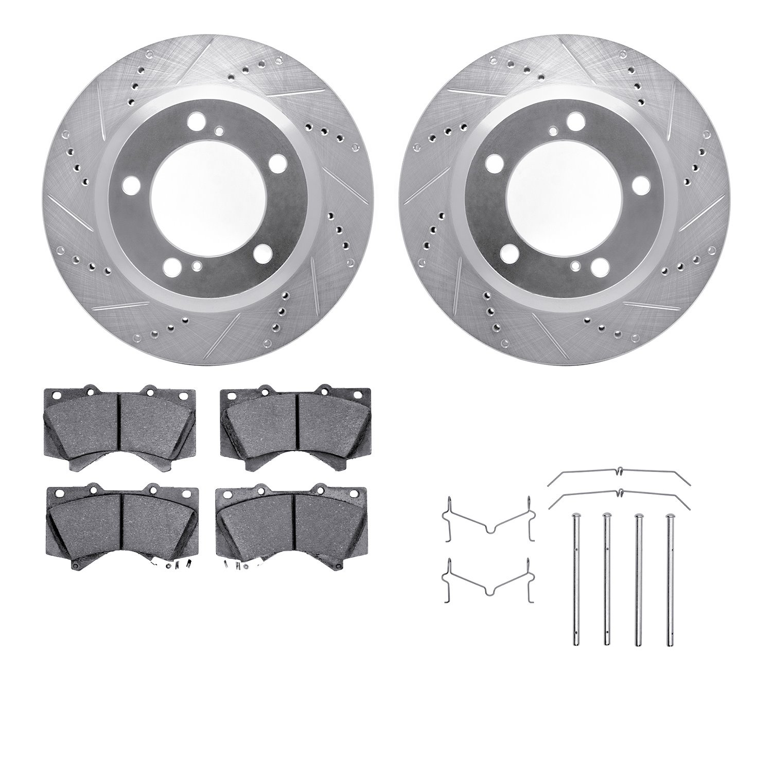 7412-76021 Drilled/Slotted Brake Rotors with Ultimate-Duty Brake Pads Kit & Hardware [Silver], 2008-2021 Lexus/Toyota/Scion, Pos