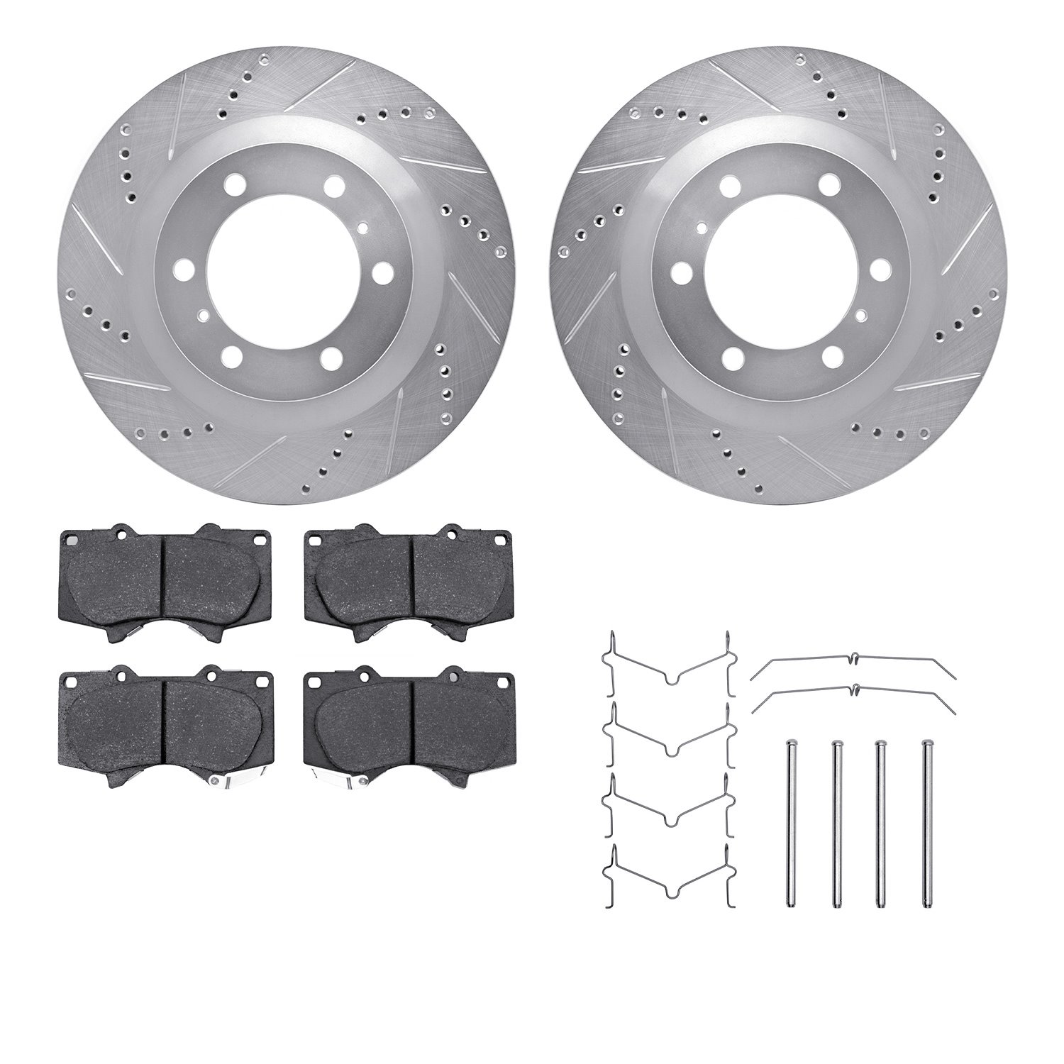 7412-76022 Drilled/Slotted Brake Rotors with Ultimate-Duty Brake Pads Kit & Hardware [Silver], Fits Select Lexus/Toyota/Scion, P